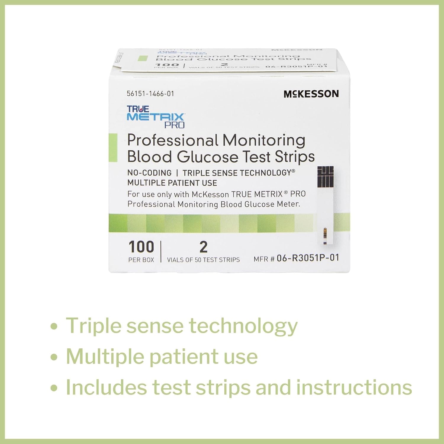 McKesson 06-R3051P-05 True Metrix Pro Professional Monitoring Blood Glucose Test Strip, Box of 50