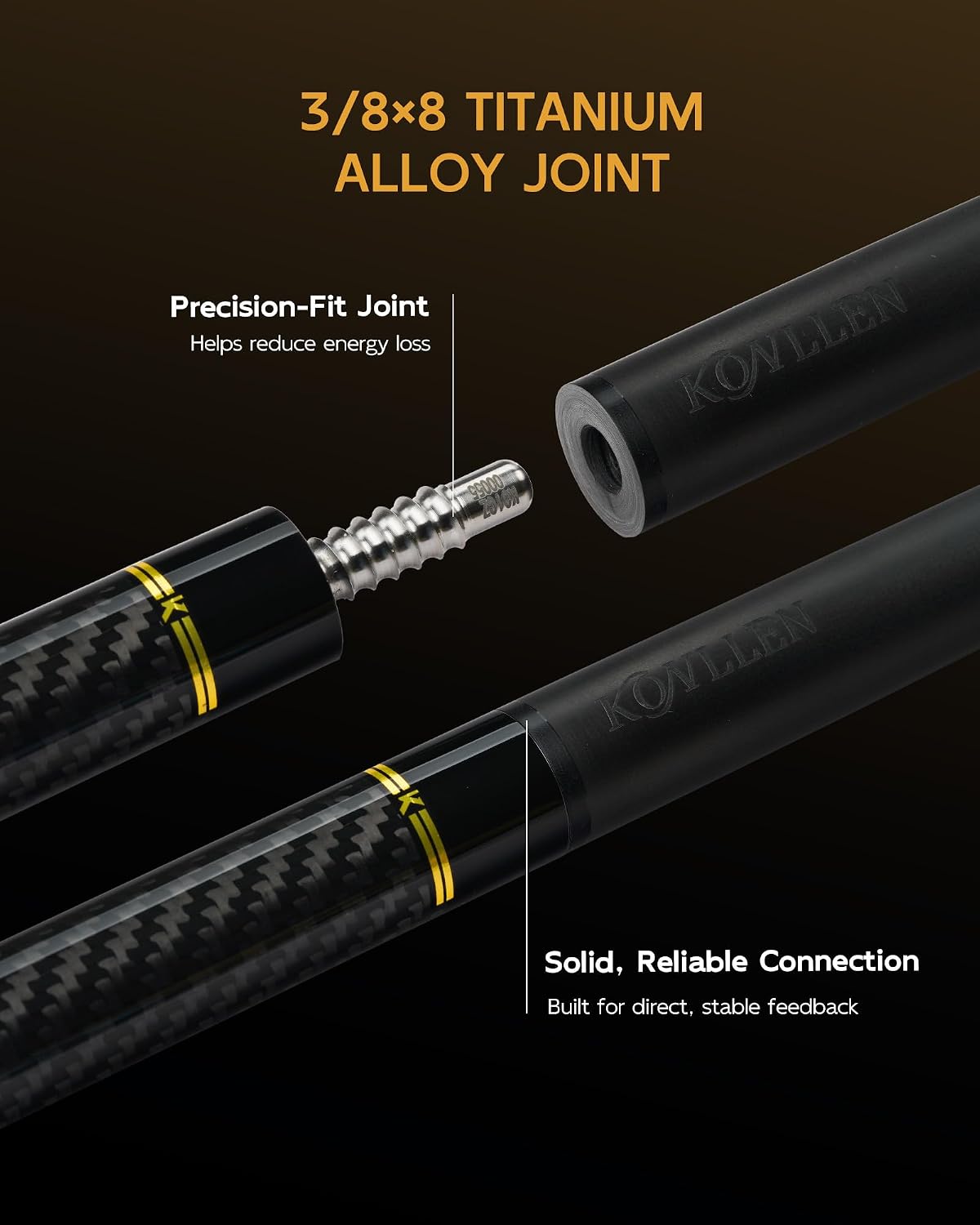 KONLLEN Carbon Fiber Pool Cue Stick 58-inch Professional Pool Sticks for Adults Full Carbon Technology Low Deflection Pool Cue Billiard Cues with 12.5mm Tip (Easy to Control, Pro Taper, Ultra-Smooth)