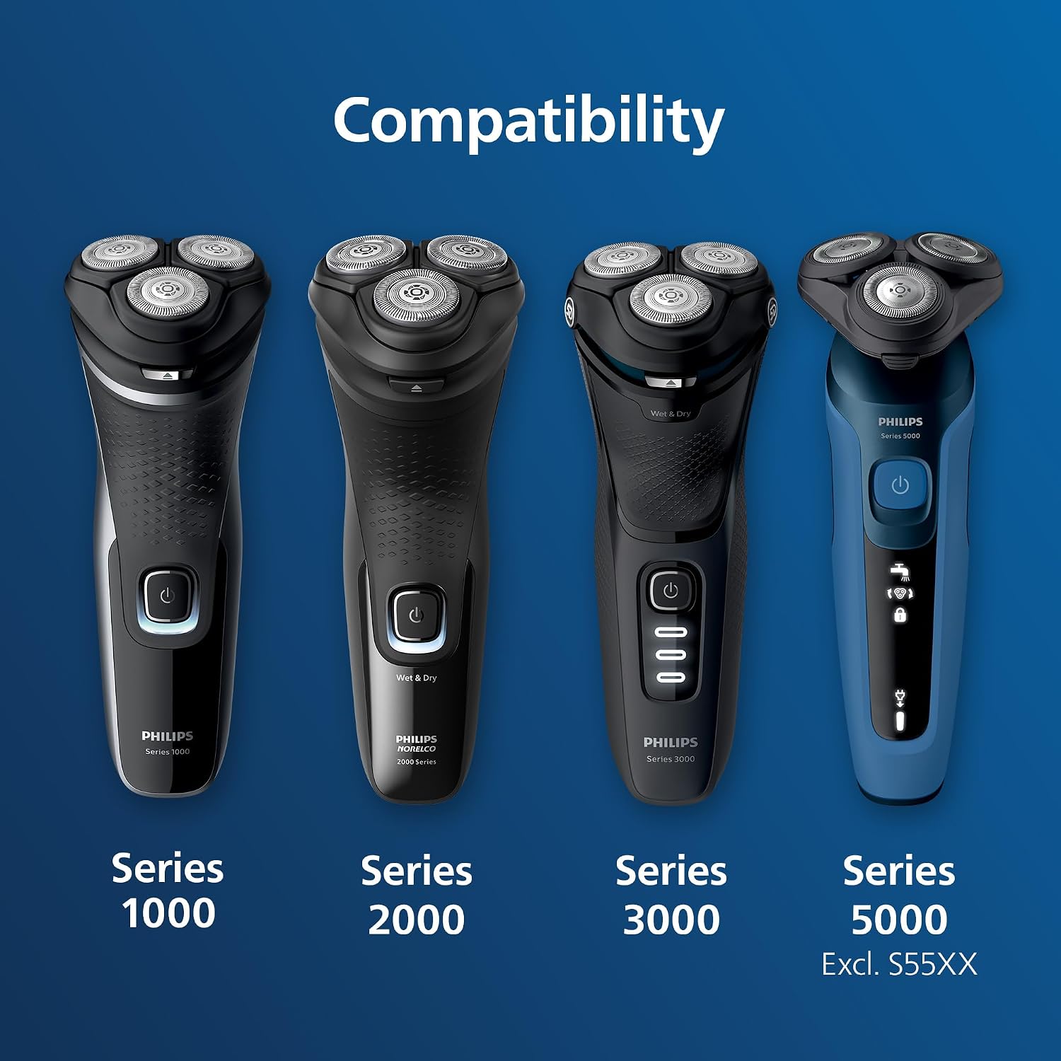 Philips Norelco Genuine Replacement Heads, 3 Count | 27 Self Sharpening PowerCut Blades, Compatible with Series 1000 - 3000, SH30/52