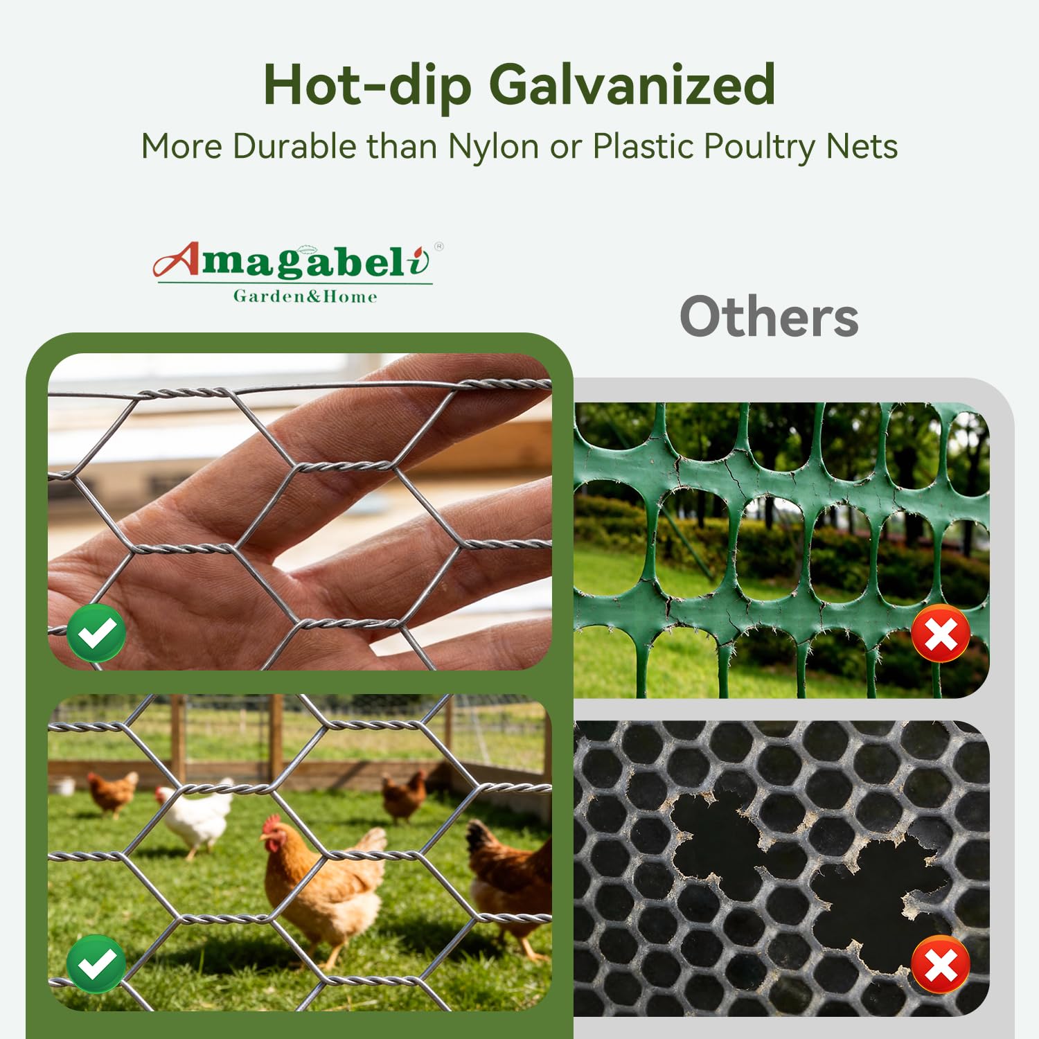Amagabeli Chicken Wire Fencing Poultry Wire Netting 36inch x 50ft 2 Inch Hexagonal Galvanized Mesh Garden Fence Animal Barrier for Garden Protection Craft Rabbit Cage Dog Roll Chicken Coop Accessories