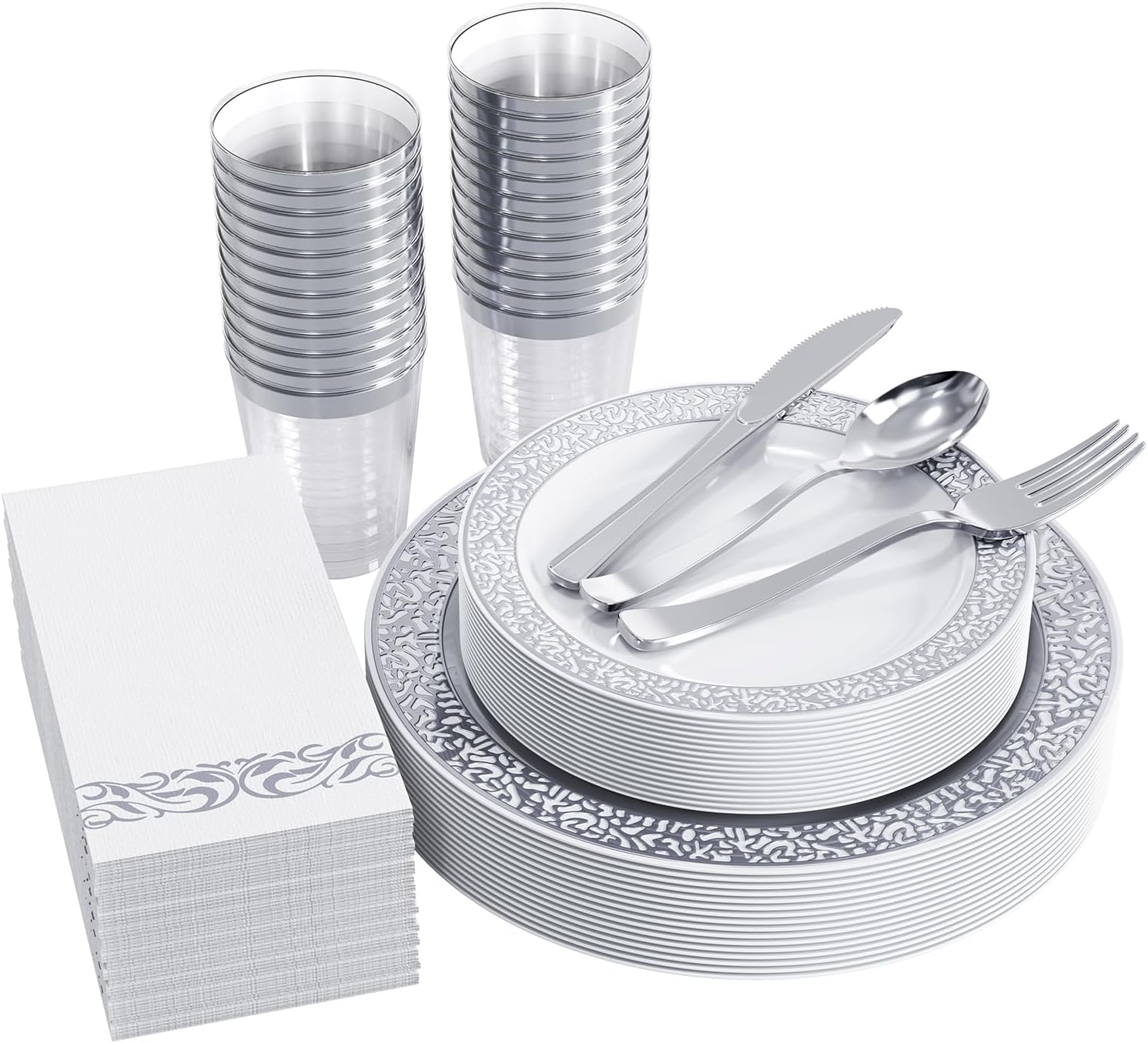 FOCUSLINE 175 Pieces Rose Gold Disposable Dinnerware Set for 25 Guests