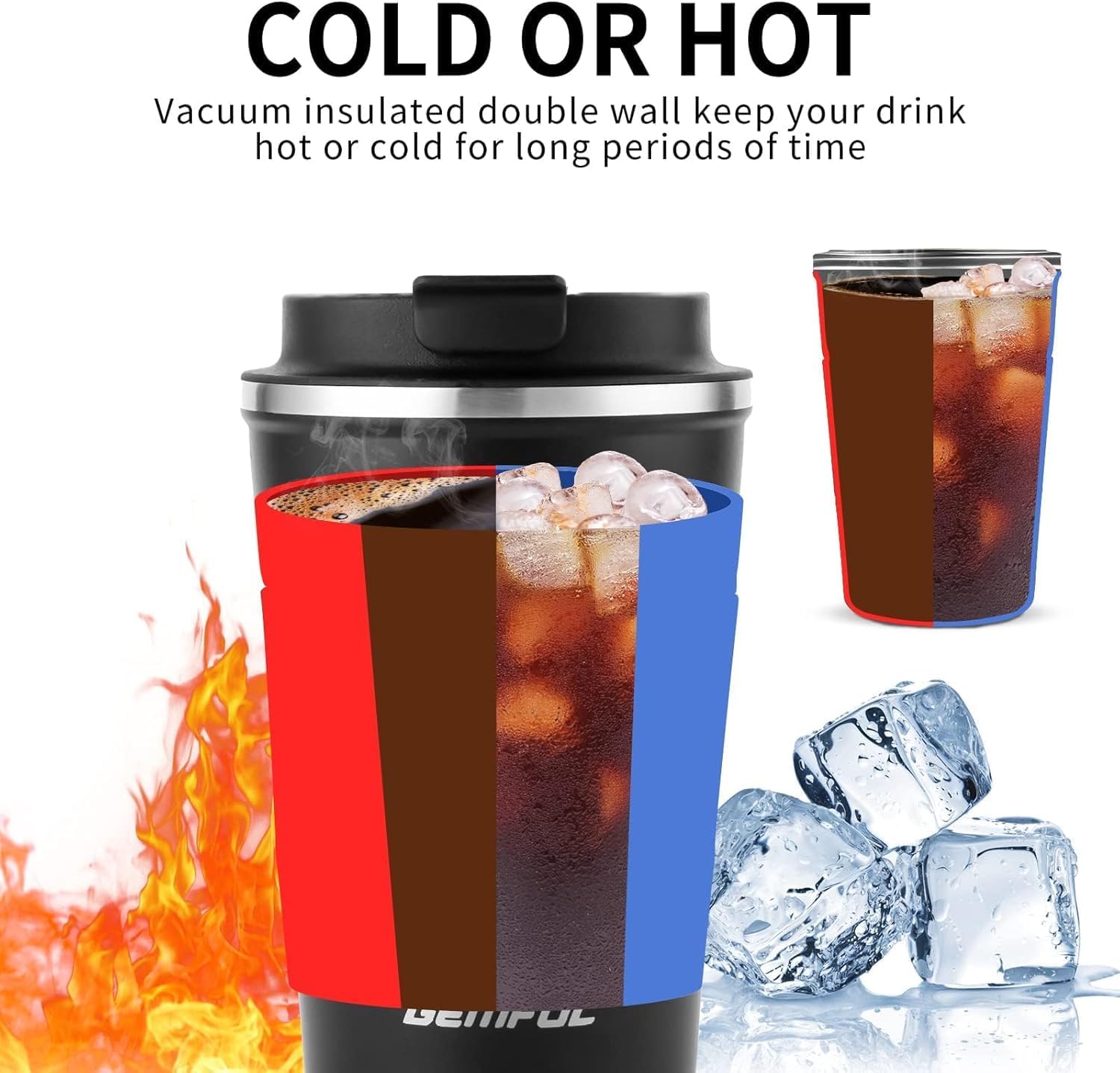 GEMFUL 2 Pack 17oz Insulated Travel Coffee Mug with Lid (Black/White)