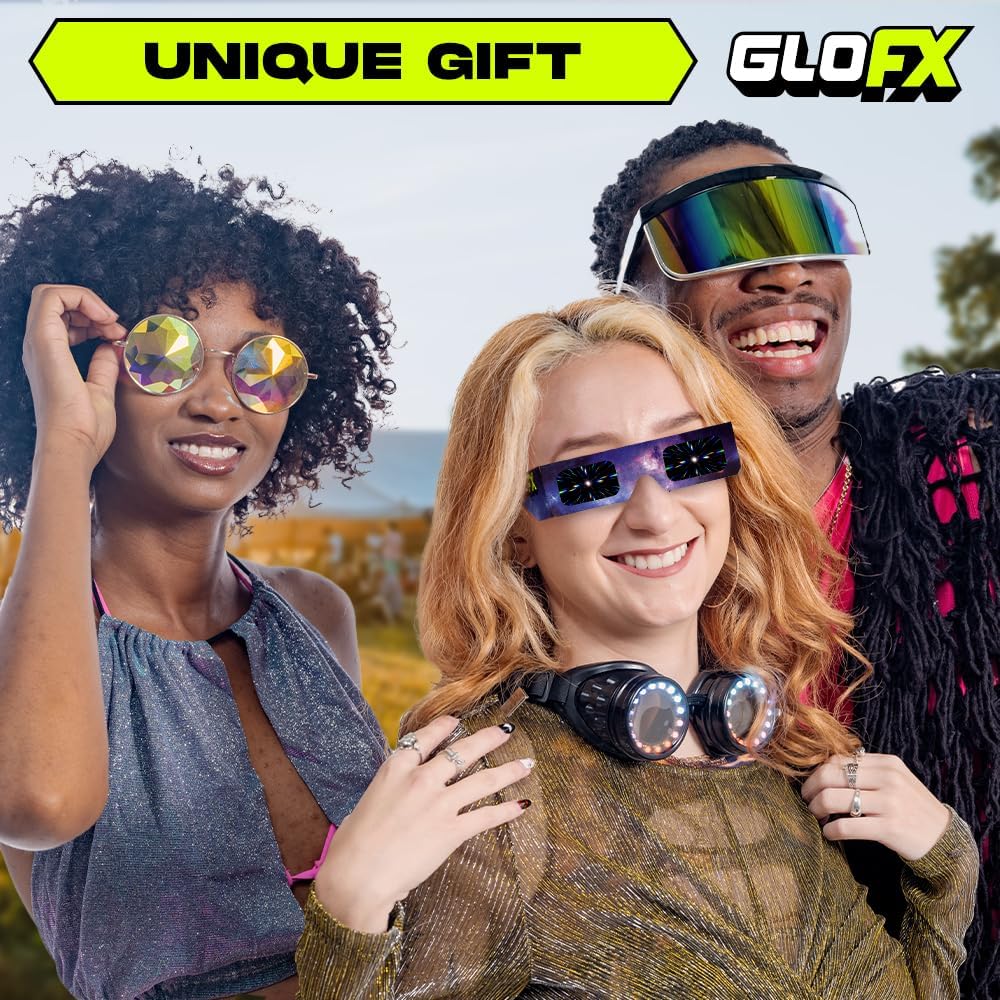 GloFX Paper Cardboard Diffraction Glasses - Great for Christmas Lights, Parties, Raves, Festivals, Light Shows, & Fireworks
