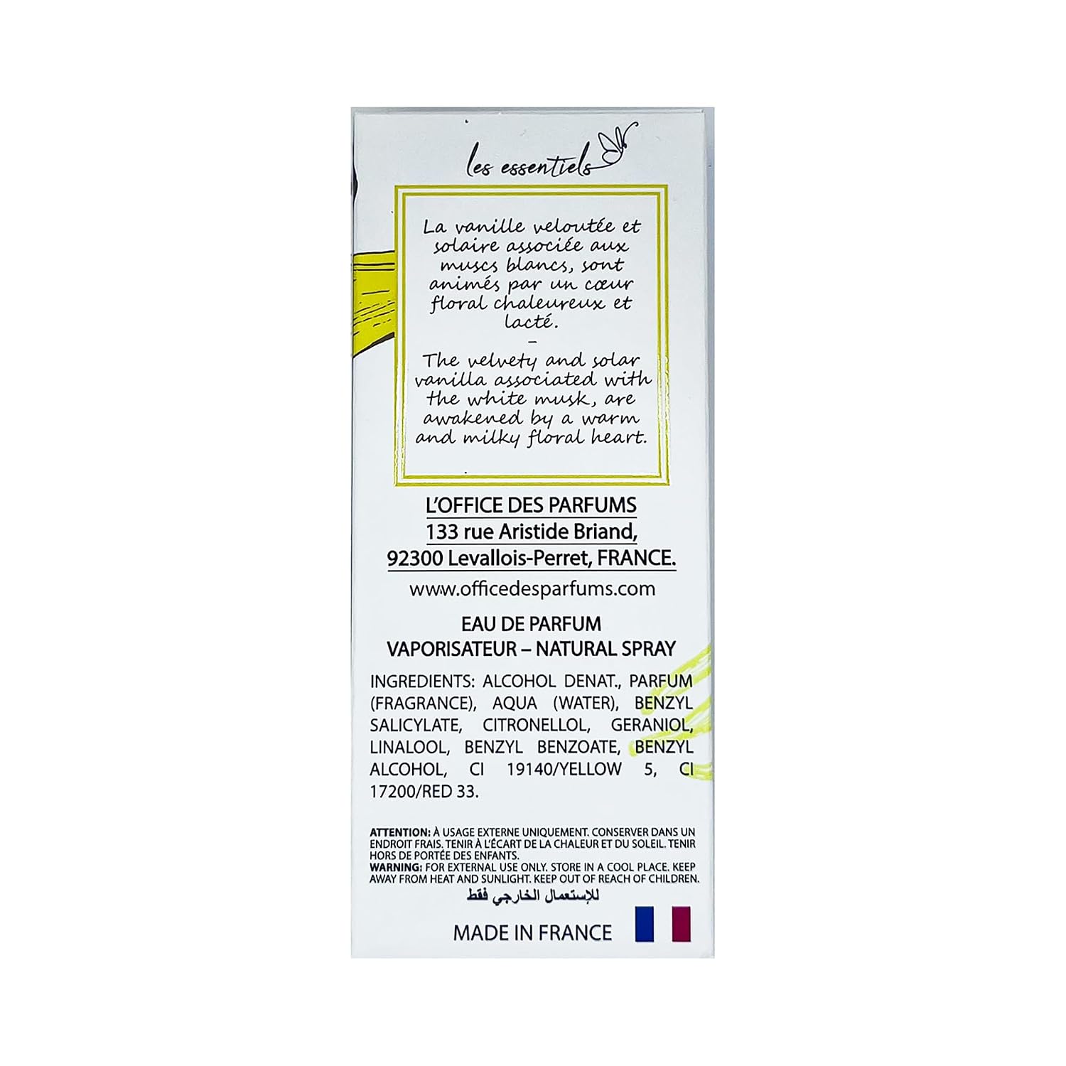 Les Essentiels Vanille EDP Spray - Floral Amber Fragrance - Perfume for Women - Opens with Notes of Jasmine and Ylang Ylang - 2.7 oz