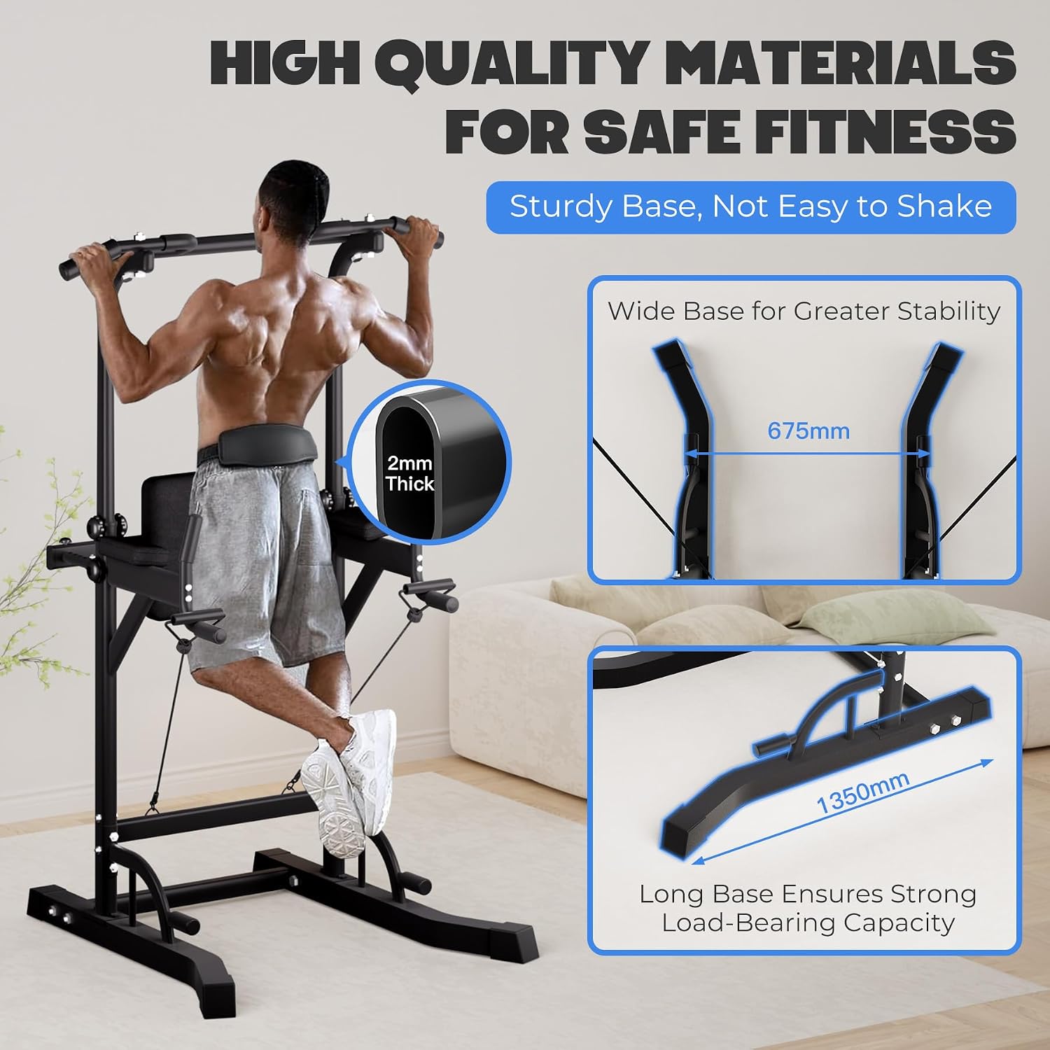 Power Tower Dip Station Pull Up Bar Exercise Tower Adjustable Pull Up Station Pull Up Tower Bar for Home Gym Multifunctional Strength Training