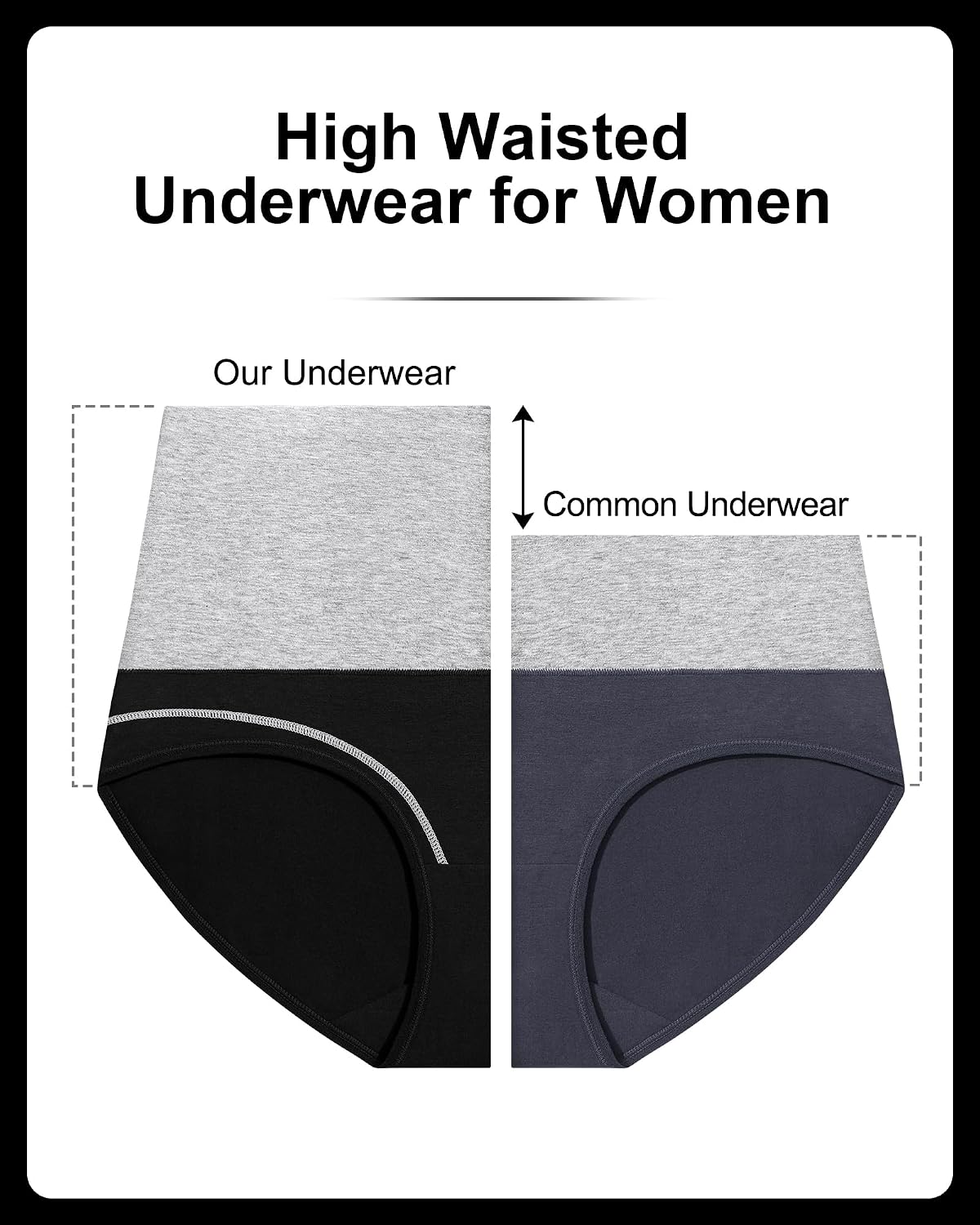 Eiggam Underwear for Women Cotton High Waist Panties Full Coverage Briefs Soft Strech Ladies Breathable Panties-Multi Pack
