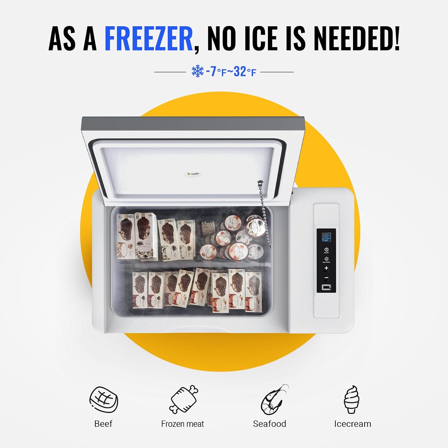 BougeRV 12v refrigerator 23 Quart, -8℉~50℉ Portable Freezer for Car, Grey