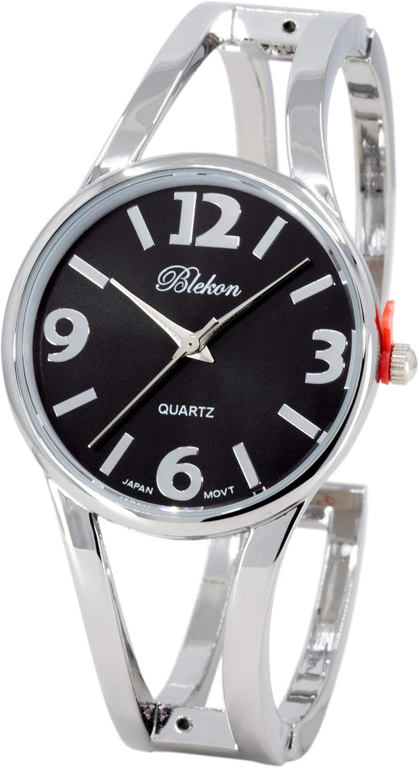 Collections Women's Elegant Analog Quartz Watch - 33mm Case, Casual Metal Cuff Bangle Design, Adjustable Fit for 7-8 Inch Wrist Size