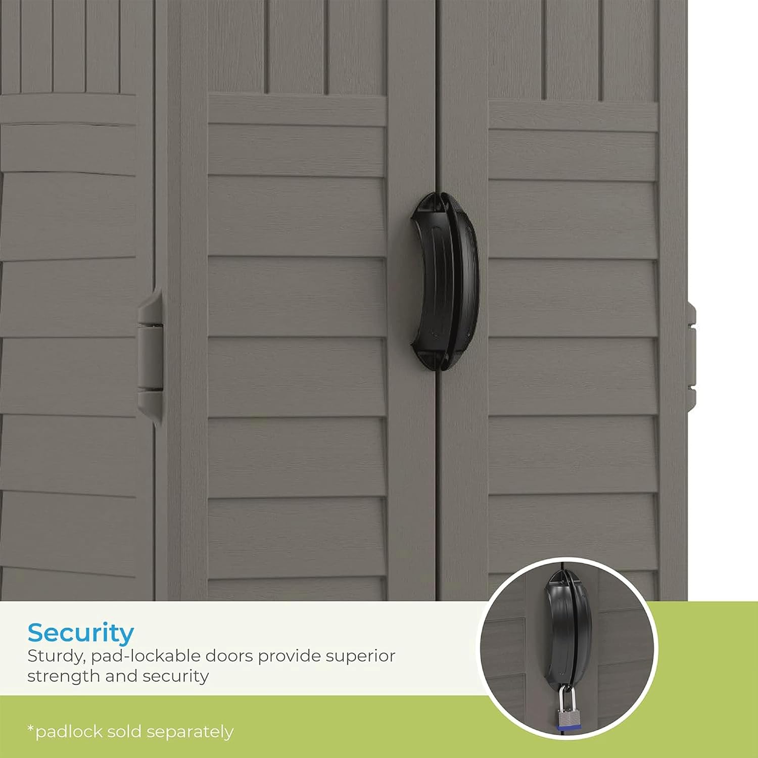 Suncast 22 Cu Ft, Vertical Storage Shed, Pad-Lockable Double Doors, Stoney