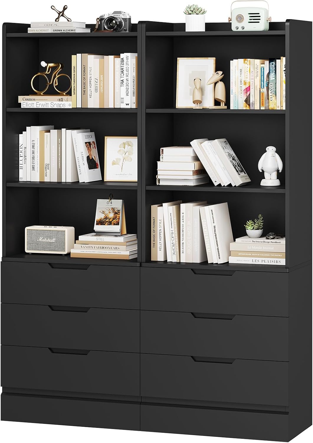 DICTAC 73.23'' Tall Storage Cabinet Bookcase with 3 Drawers and 3-Tier Open Shelves Wooden Bookshelf Kitchen Pantry Storage Organizer Cabinets for Living Room, Study, Kitchen,Bathroom,White