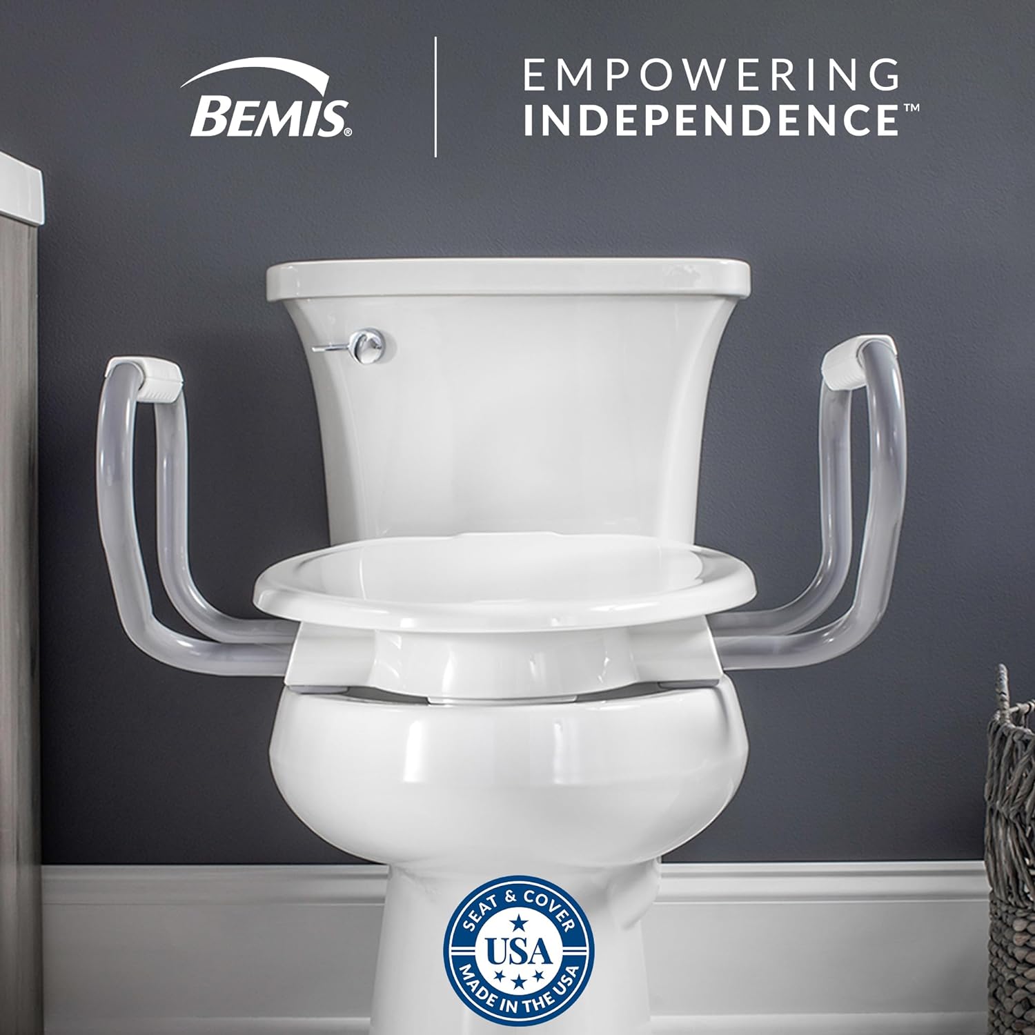 Bemis Assurance 3" Raised Toilet Seat for Seniors, Therapist Preferred for Safety, Secure Hinges, Clean Shield Guard, Elongated, White