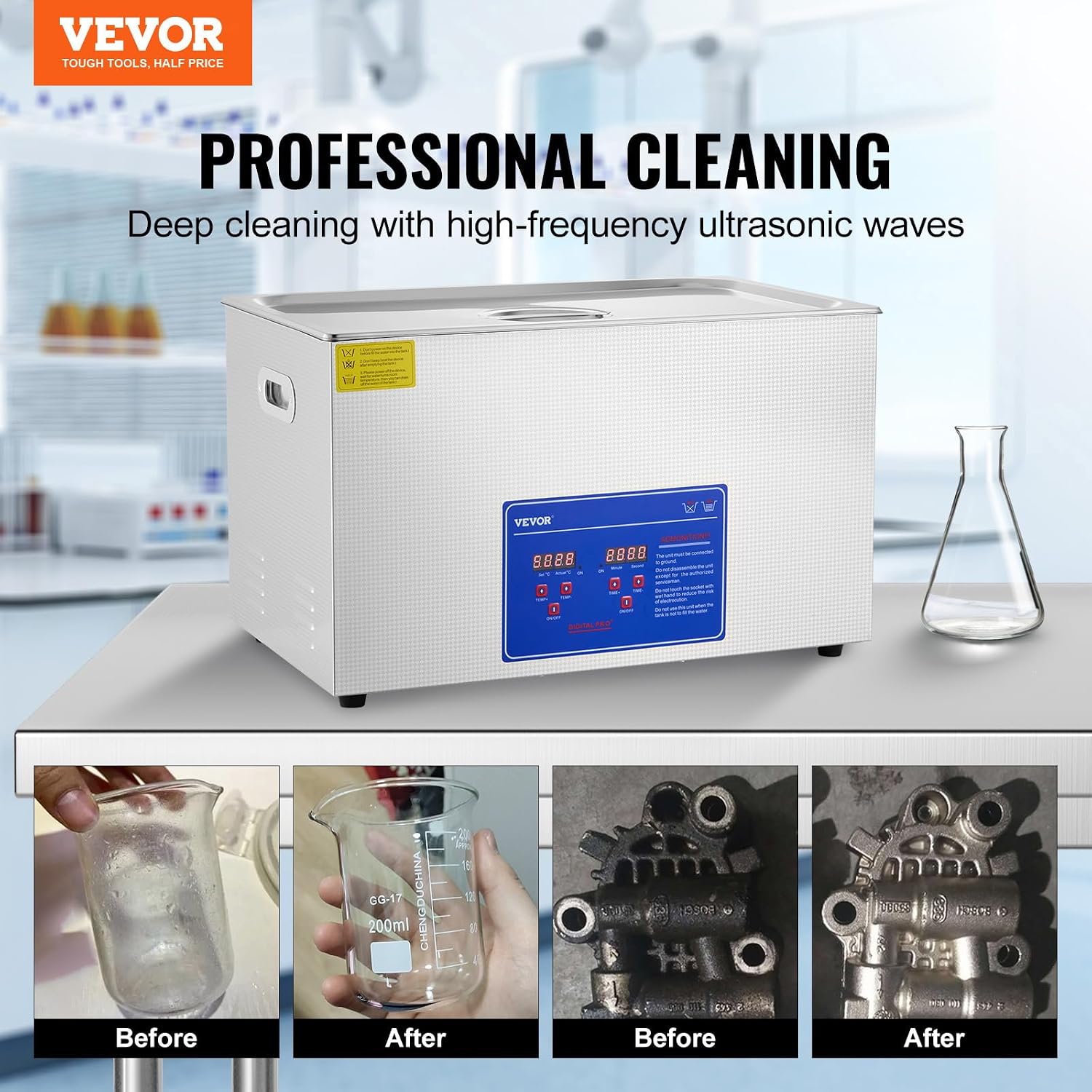 VEVOR 6L Commercial Sonic Cleaner, 40kHz Professional Cleaning Machine with Digital Timer & Heater, 110V - Ideal for Watches, Instruments, and Industrial Parts, FCC/CE/RoHS Certified | with Digital Timer and Heater, 110V, for Watch, Instruments, and Indu…