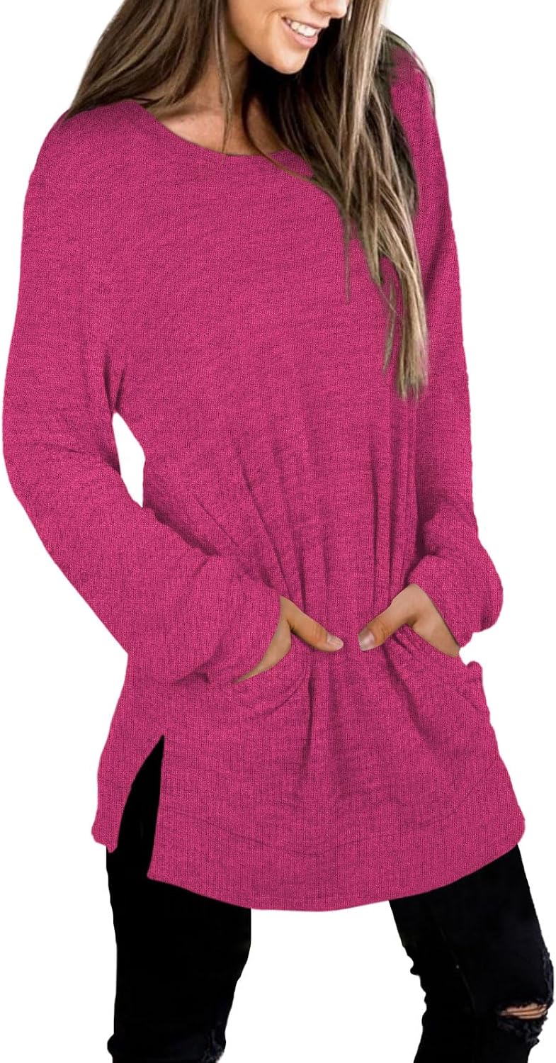XIEERDUO Womens Casual Sweatshirts Long Sleeve Shirts Oversized With Pocket Tunic Tops S-3XL