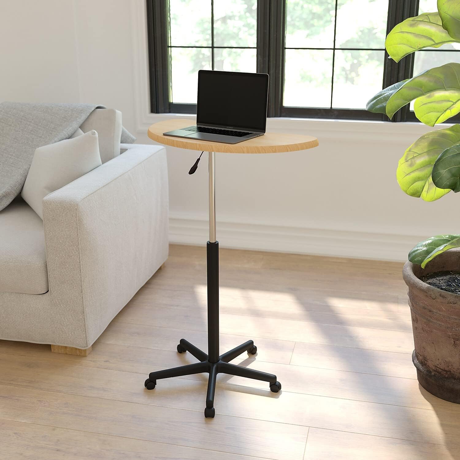 Flash Furniture Eve Sit to Stand Mobile Laptop Desk/Speaker's Lectern with Wheels, Modern Height-Adjustable Portable Standing Computer Desk, Black | Heavy Duty Nylon Base, Dual Wheel Casters