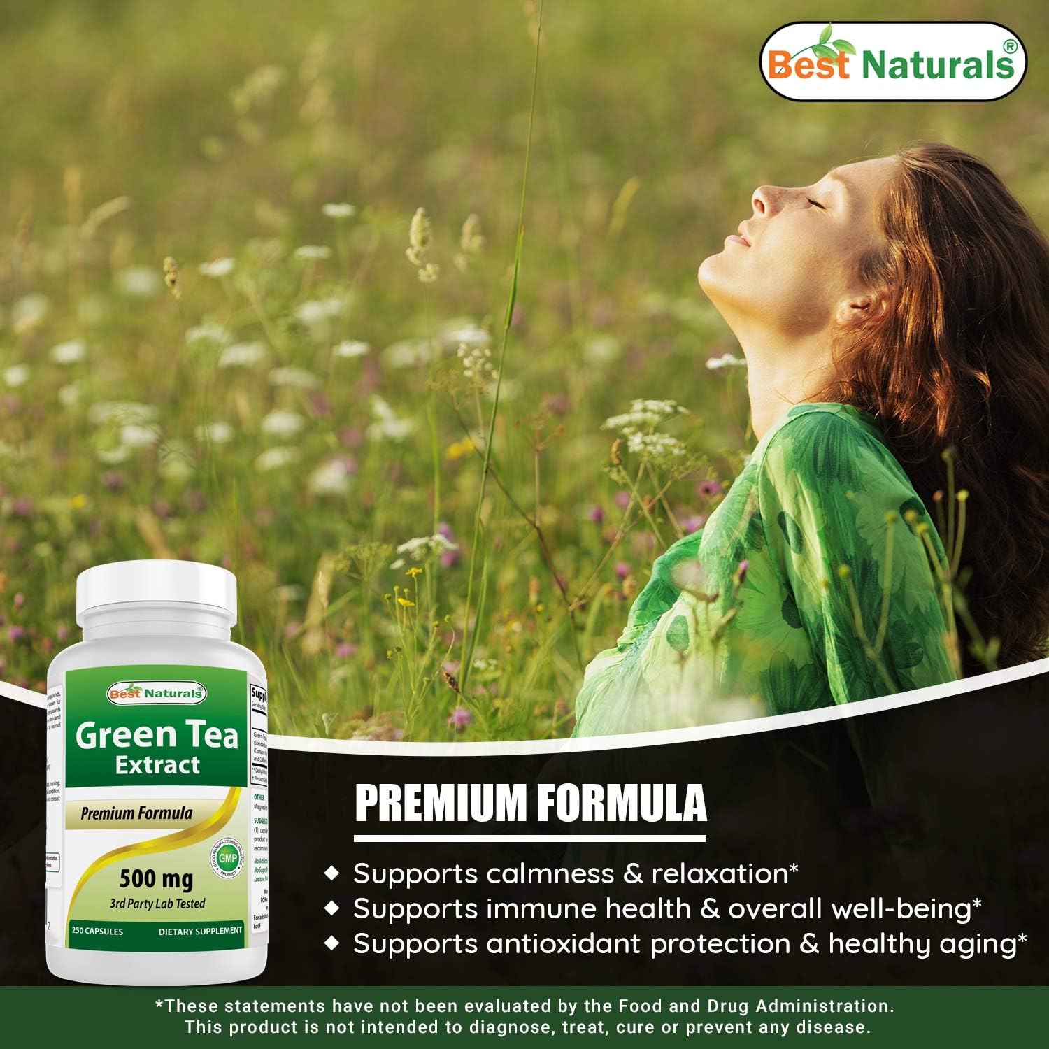 Best Naturals Green Tea Extract 500 mg 250 Capsules