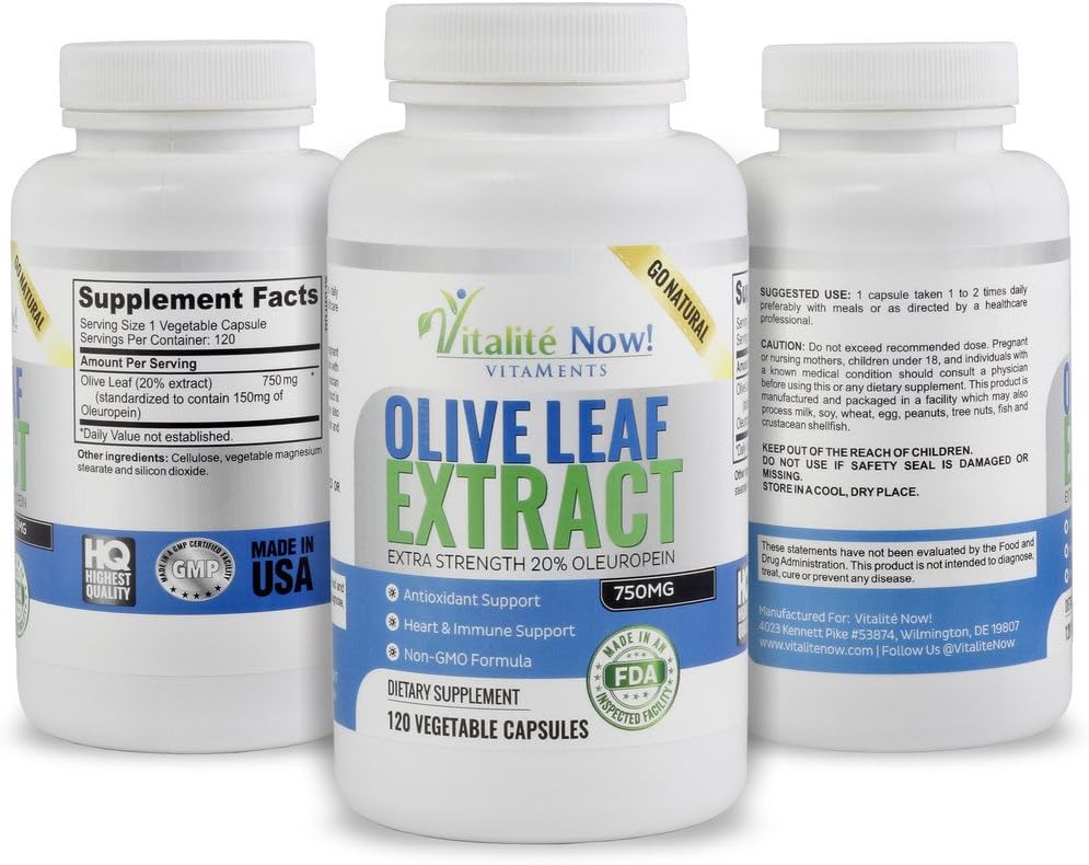 Olive Leaf Extract Super Strength Non-GMO with 20% Oleuropein | Immune Support Supplement - Joint Relief - Up to 4 Months - 750mg Capsules