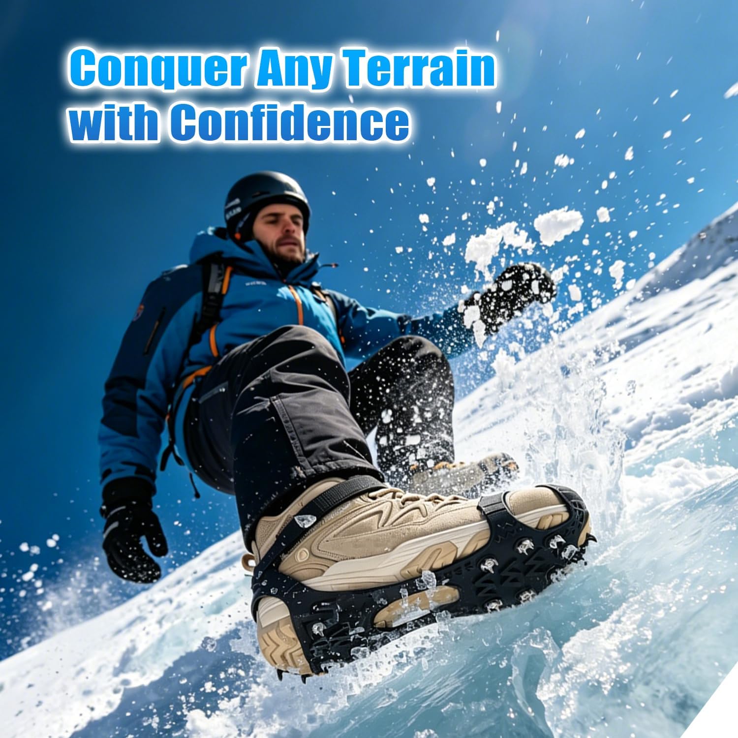 Ice Cleats for Shoes and Boots, Silicone Crampons, 11 Stainless Shoe Spikes for Snow and ice, Heavy Duty Traction for Hiking, Climbing &Mountaineering