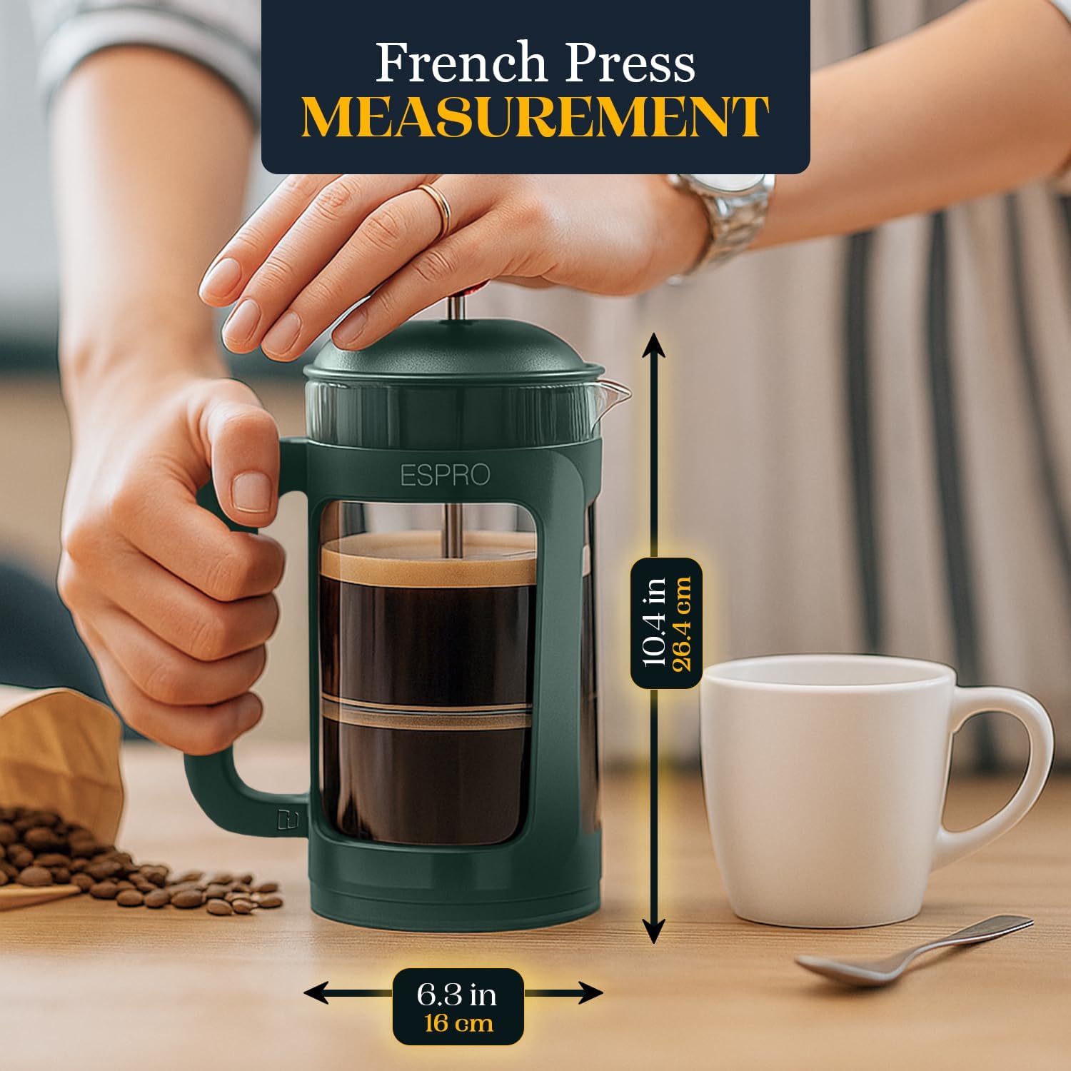 ESPRO P3 French Press Coffee Maker, 32oz, Black, Double Micro Filter Press | Grit-Free Coffee Press, Thicker Borosilicate Heat Resistant Glass french press, Tea Press, Easy Coffee Brewer, Tea Brewer