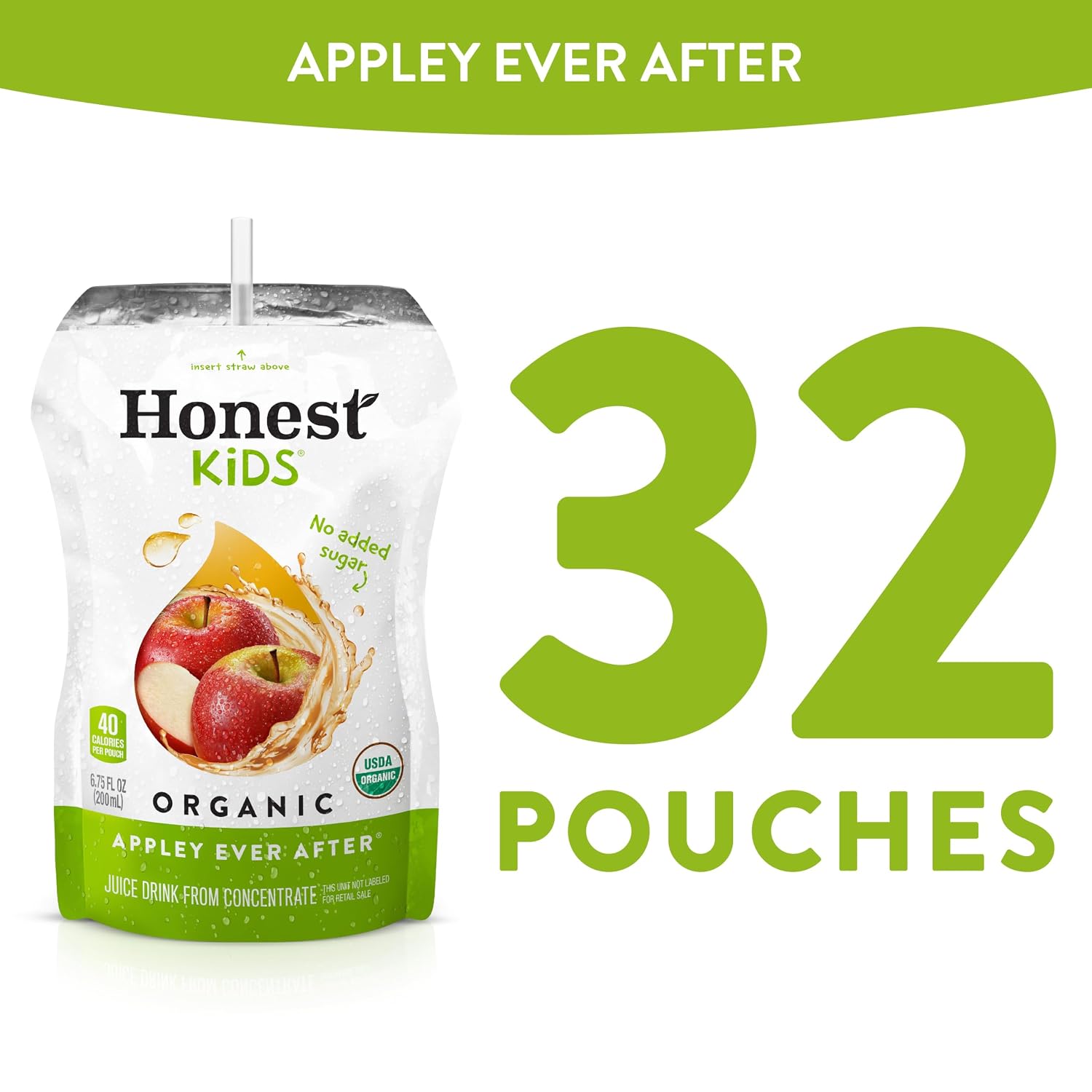 Honest Kids Appley Ever After, Organic Juice Drink, 6 Fl oz Juice Boxes, Pack Of 40, Apple