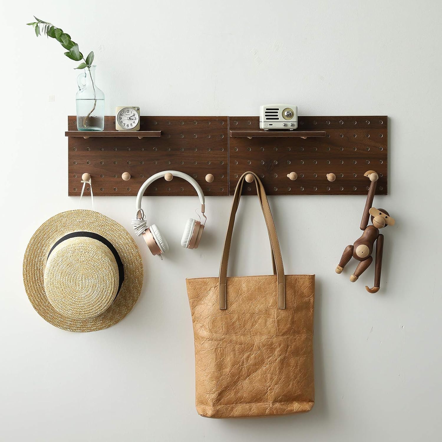 Wooden Pegboard Modular Display Organization Storage Wall Hooks Shelf(Color:Oak)