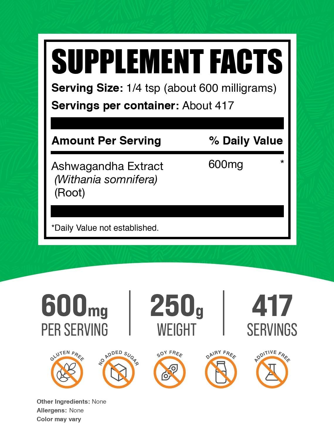 BulkSupplements.com Ashwagandha Root Extract Powder - Ashwagandha Supplement, Herbal Supplement - Vegan & Gluten Free, 600mg per Serving, 1kg (2.2 lbs) (Pack of 1)