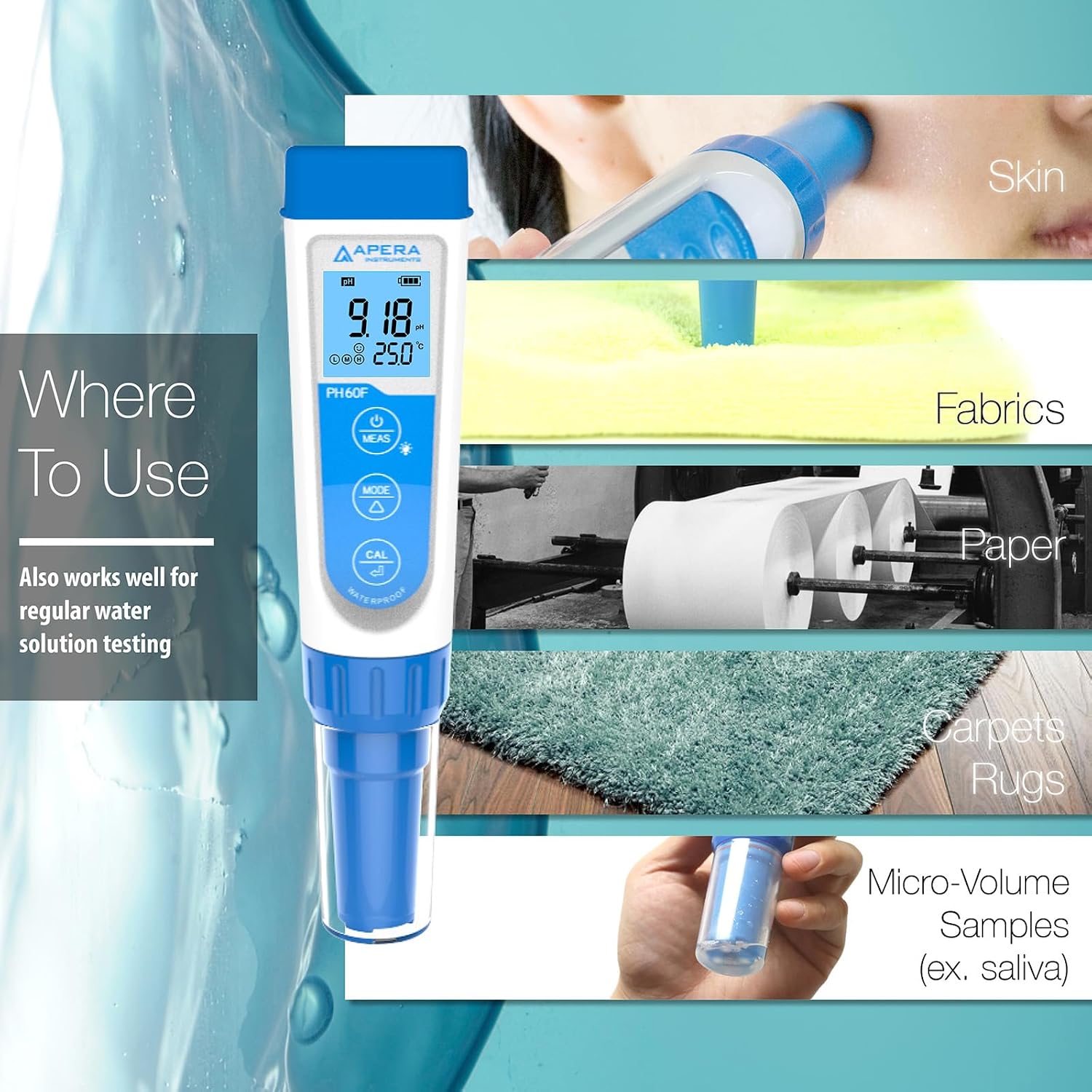 Apera Instruments AI311 Premium Series PH60 Waterproof pH Pocket Tester Kit, Replaceable Probe, ±0.01 pH Accuracy, Lcd display