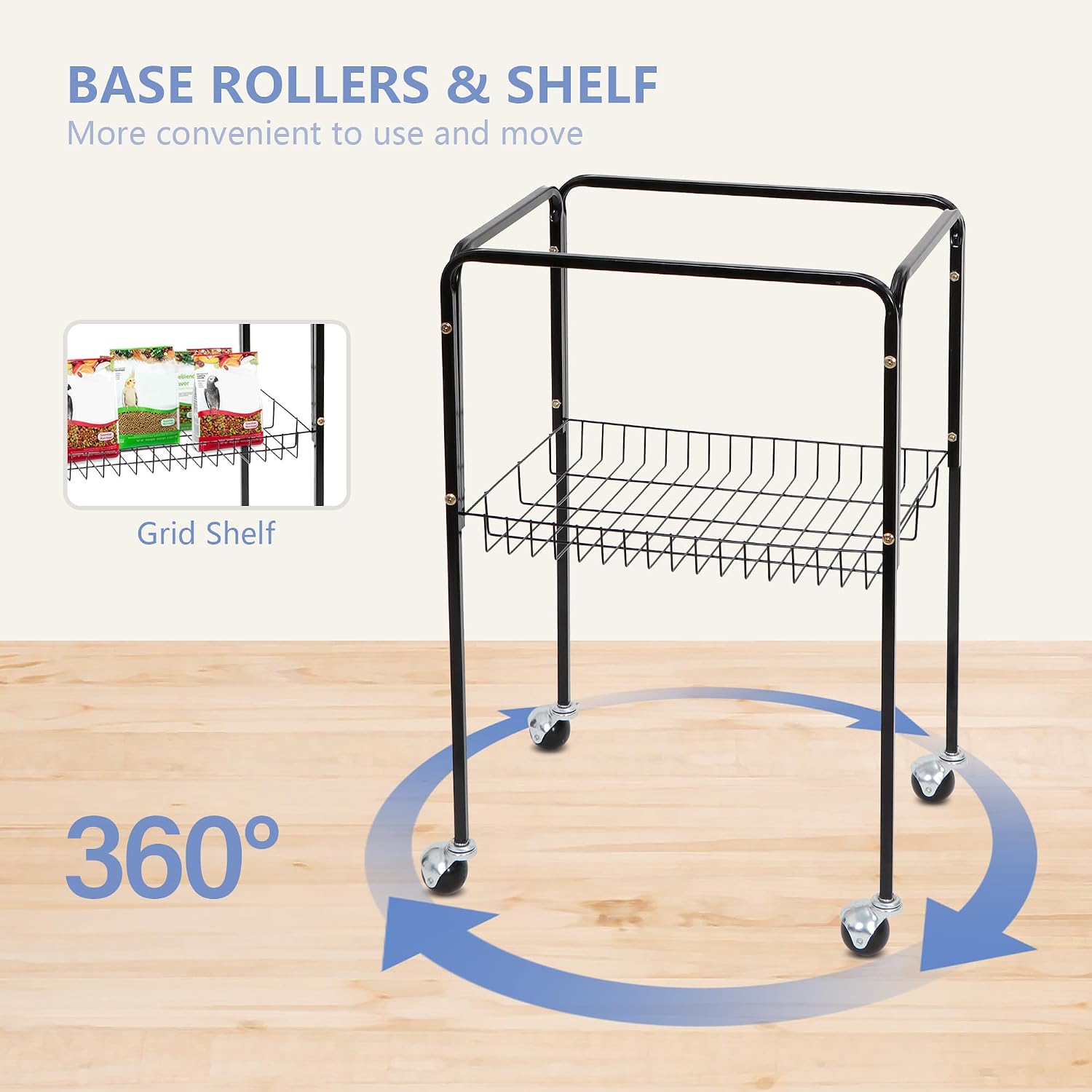 ZENY 63.4 Inch Bird Cage, Rolling Wrought Iron Parrot Cage | with Side-out Tray, Storage Shelf