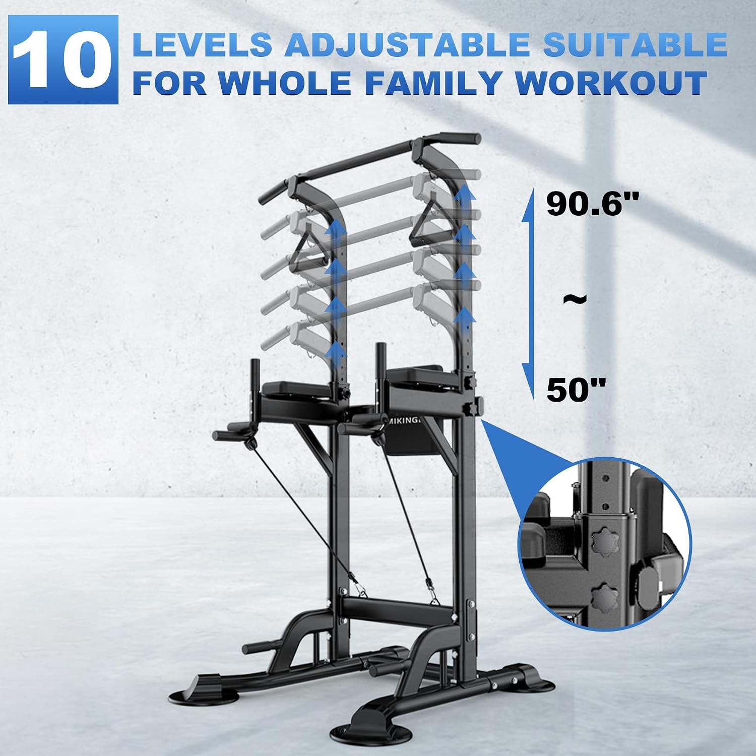 Pull Up Dip Station for Home Gym, Power Tower with Backrest, Adjustable Height Pull Up Bar Stand
