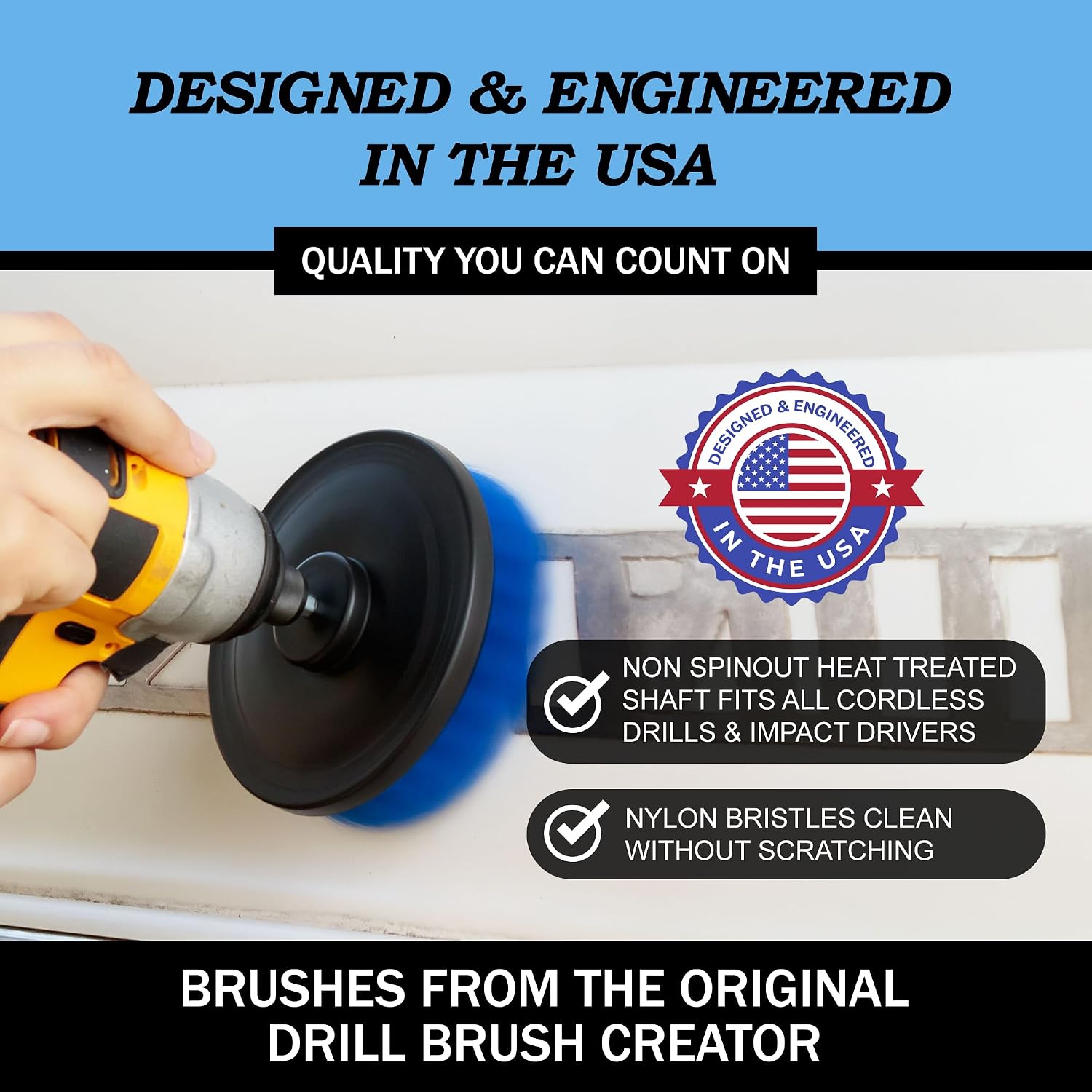 Drillbrush Drill Brush Attachment Set for Bathroom, Tile & Grout Cleaning | Power Scrubber Brush Kit for Bathtub & Shower - All-Purpose Household Cleaning Brushes for Drill - Electric Grout Cleaner Kit