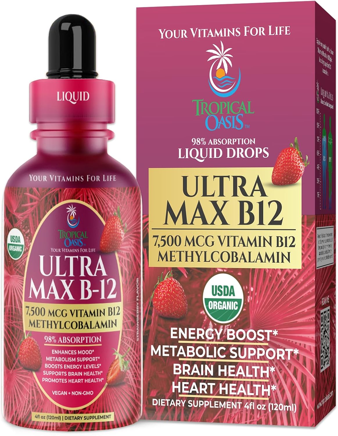 ULTRA MAX B12 | Max Potency 5000mcg Vitamin B12 Sublingual Liquid Drops | Methyl B12 (Methylcobalamin) | Max 98% Absorption Rate | Increase Energy &