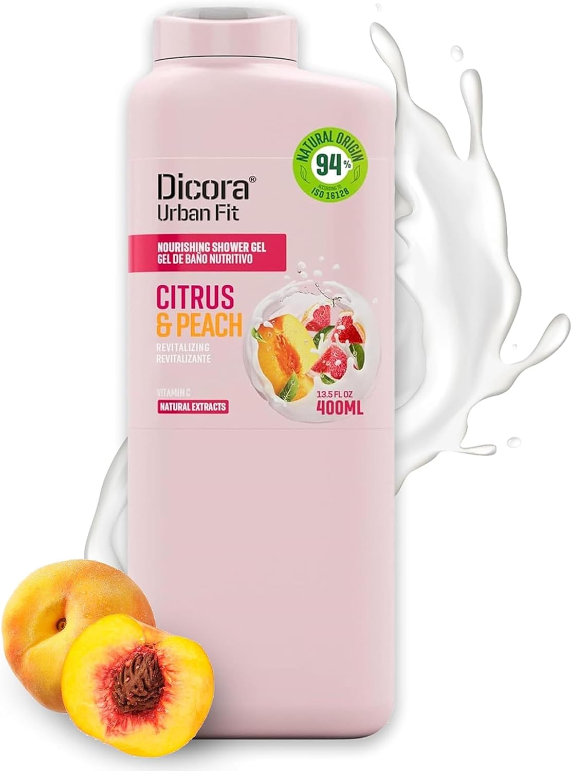 Dicora Urban Fit Shower Gel - Women and Mens Body Wash for All-Day Hydration - Prevents Premature Aging with Vitamin C - Citrus and Peach - 25.4 oz