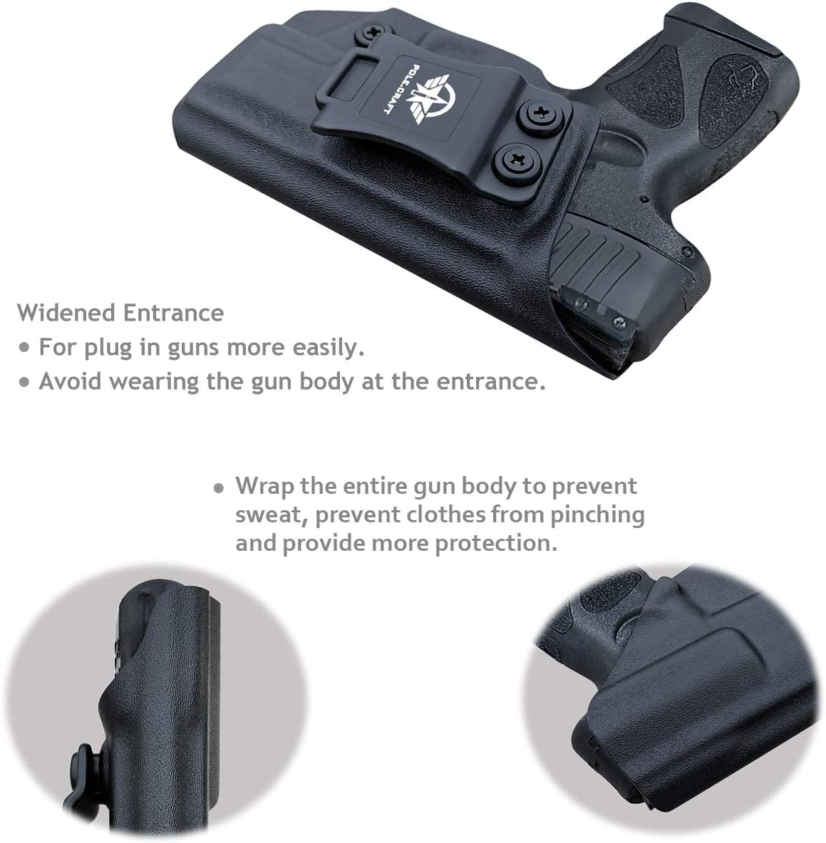 Taurus G2C Holster IWB Kydex for Taurus G2C 9mm & Millennium PT111 G2 / PT140 Pistol - Inside Waistband - Adj. Cant Retention - Cover Mag-Buttom