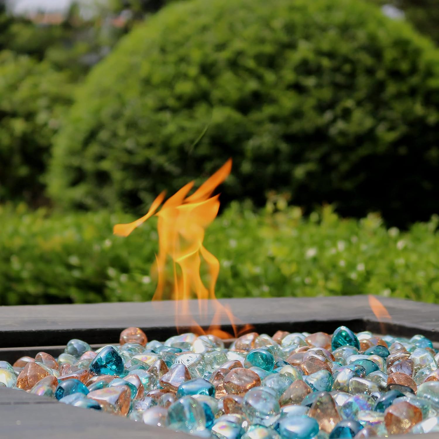Fire Glass Diamond 1 Inch Fire Pit Glass Rocks for Propane or Gas Fire Pit （10 Pounds Margarita Azura Blue ） Gift Package