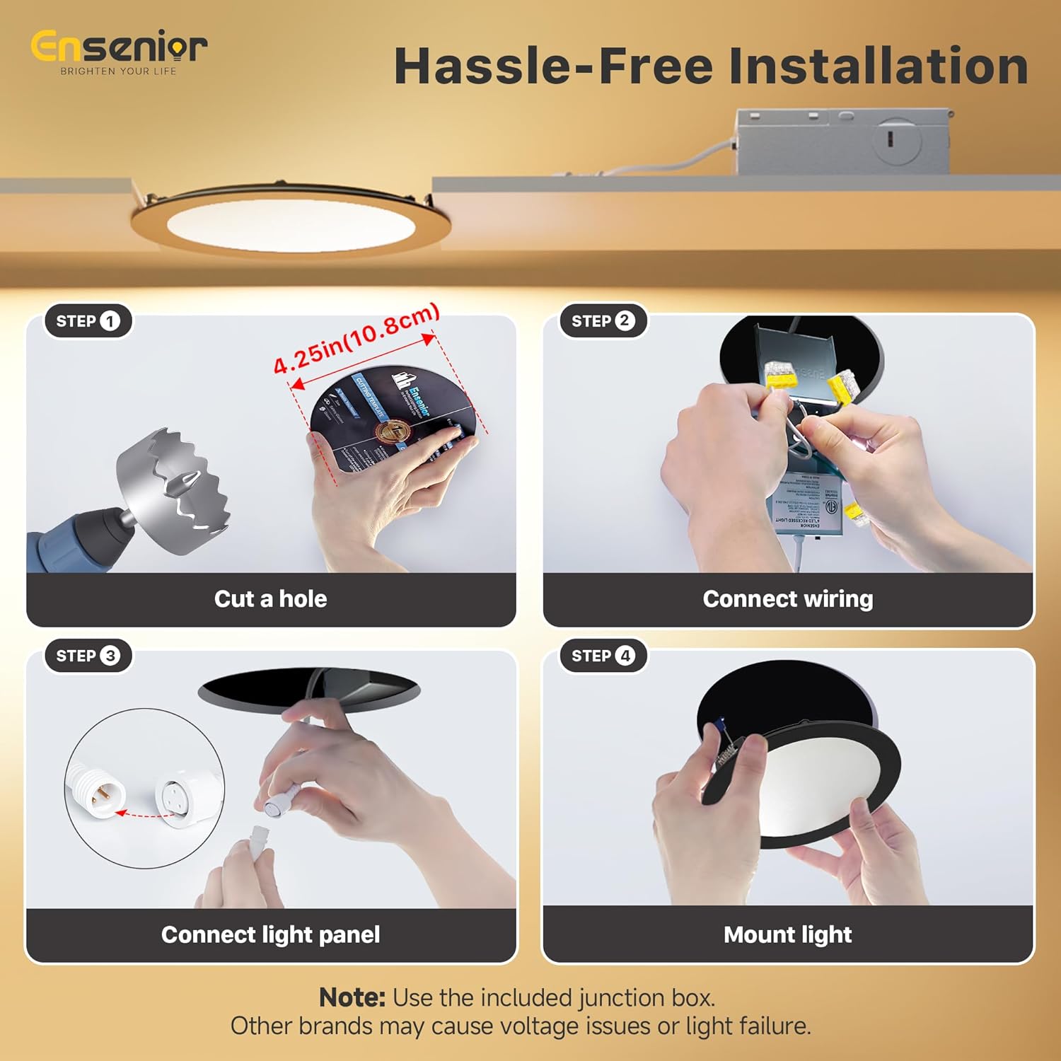 Ensenior 6 Pack 6 Inch LED Recessed Light, 5CCT Dimmable Canless Wafer