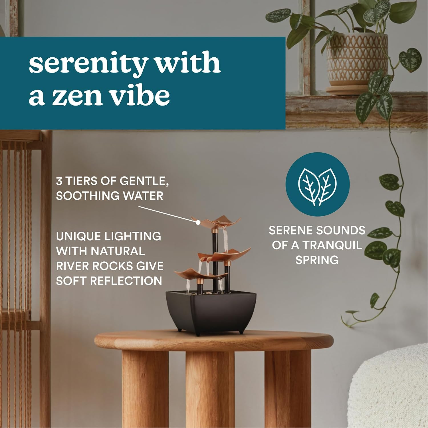 Homedics Tabletop Water Fountain, Home Décor Soothing Sound Machine | Automatic Pump, Deep Basin & Natural River Rocks. Indoor Zen Relaxation for Office, Living Room, or Bedroom, 8.25” Tall