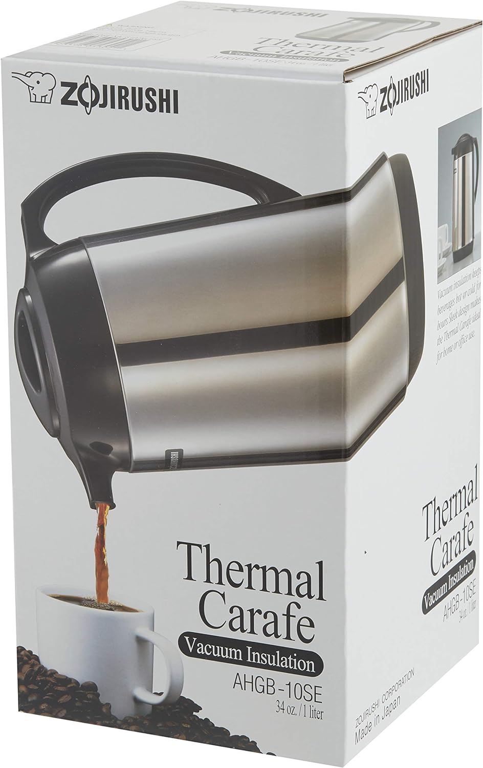 Zojirushi AHGB-10SE, Thermal Serve Carafe, 34 oz. / 1.0 liter, Polished Stainless Steel, Made in Japan