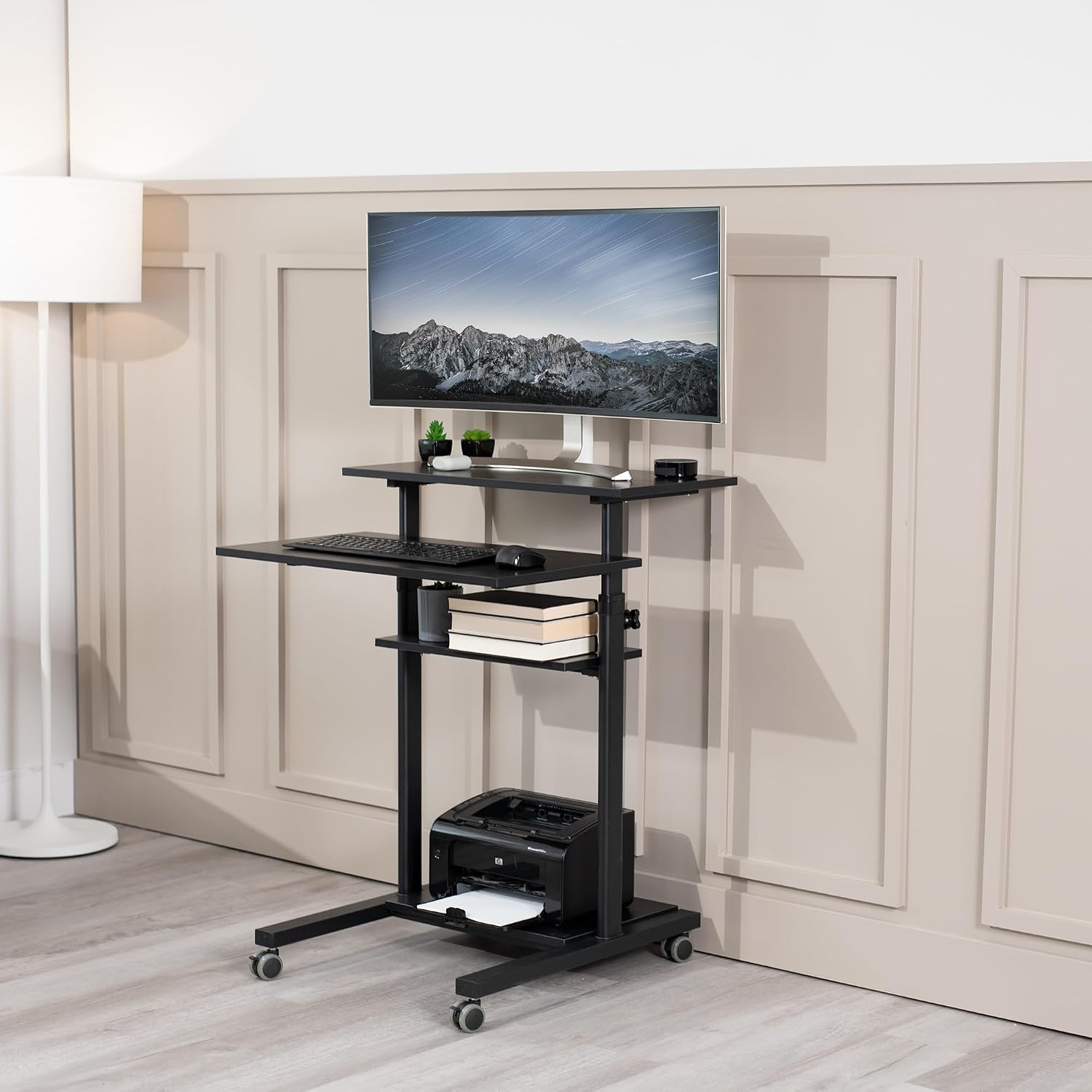 VIVO Black Mobile 28 inch Standing Desk Workstation, CART-V02DB