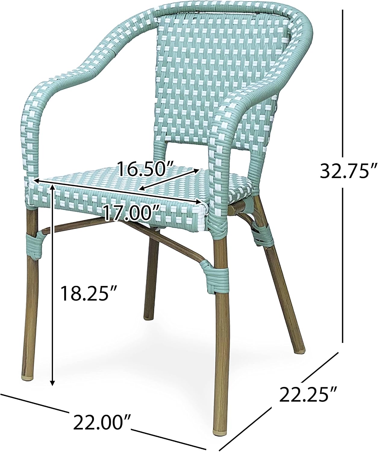 Christopher Knight Home Anastasia Outdoor French Bistro Chair (Set of 2), Black + White + Bamboo Print Finish