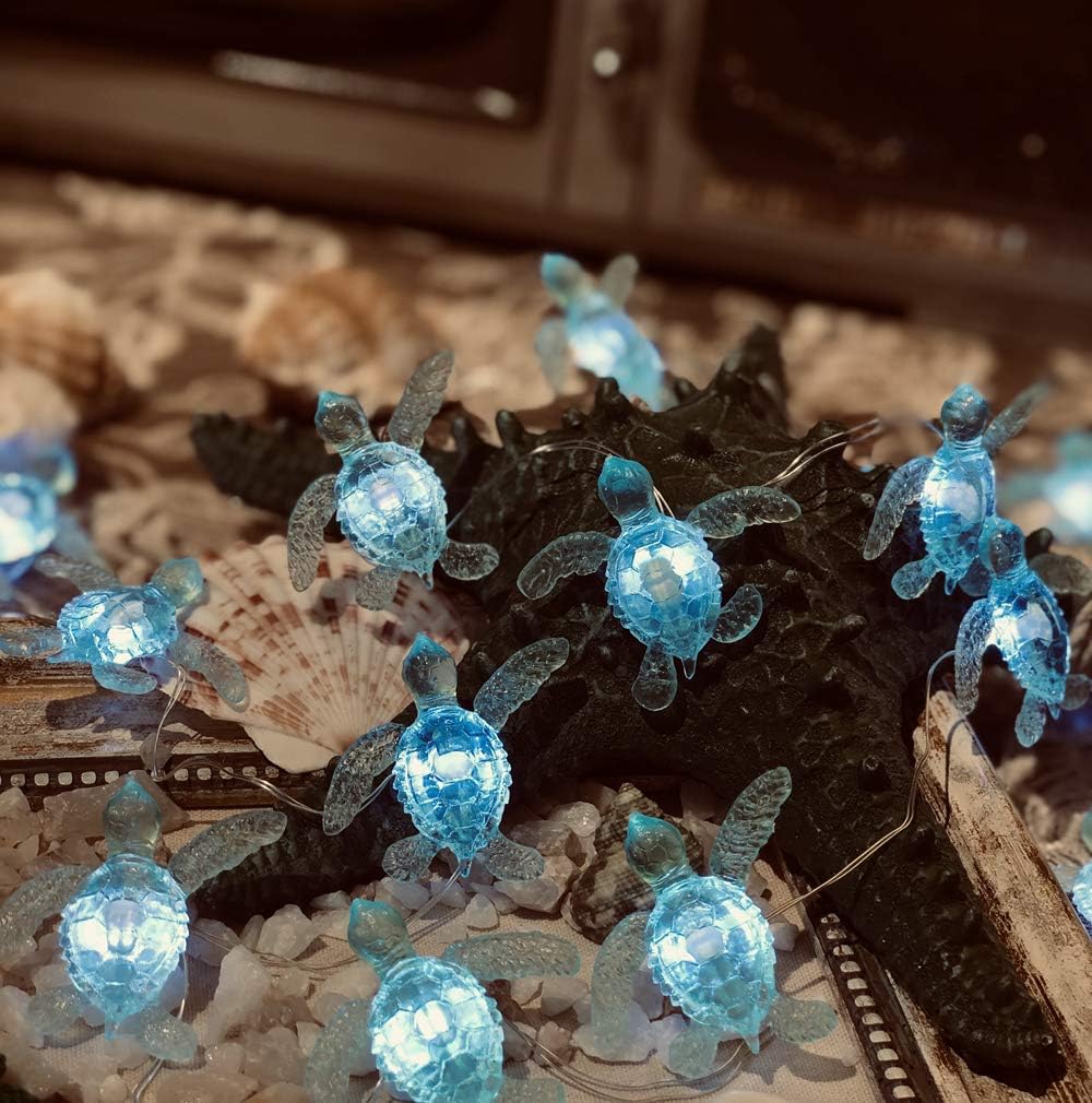 Beach Theme -Cute Green Sea Turtle String Lights- Ocean Fairy Decorative Lights- 10ft 30 LEDs -USB Powered -Multi-Function- Remote Control-Christmas
