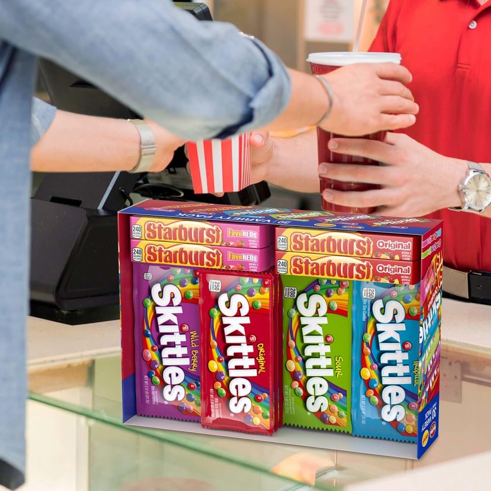 SKITTLES & STARBURST Assorted Candy Variety Pack Bulk Box 18 Count 37.05 oz | Everyday snacking, snack box, mix candy assortment bulk candy fruity candies bulk box for fundraising, snacking, road trips