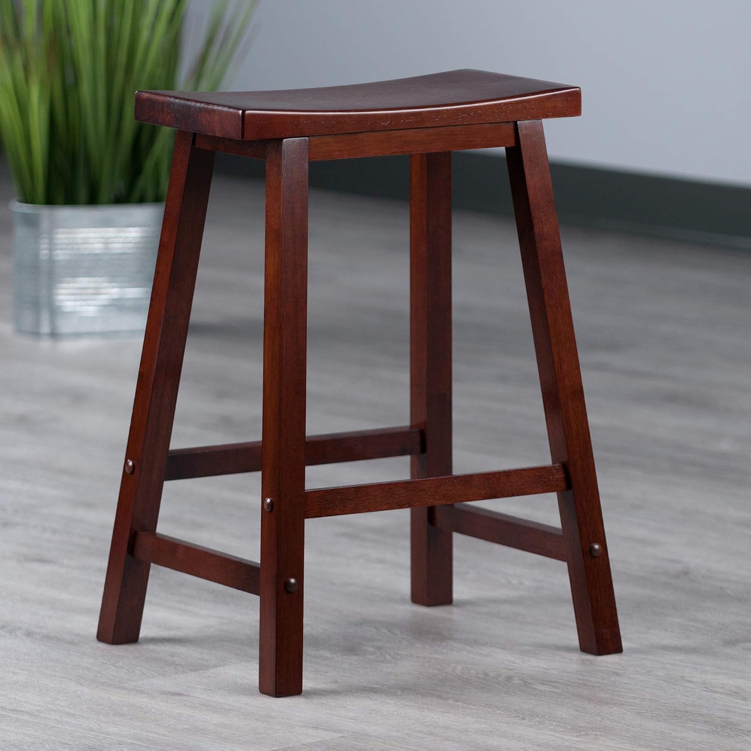 Winsome Satori Saddle Seat Counter Stool, Walnut, 24" | Classic Backless Bar Chairs for Kitchen & Dining Room Seating, Timeless Essential Furniture for Home, Dorm, Apartments