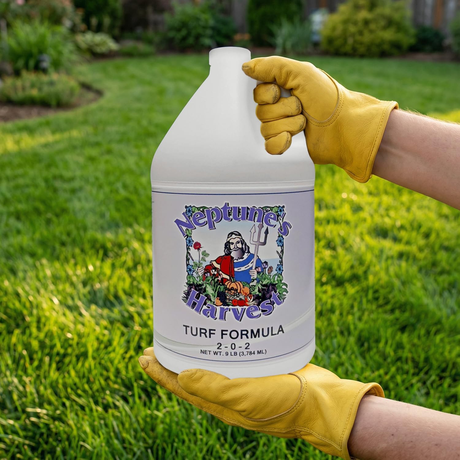 Neptune's Harvest Turf Fertilizer (2-0-2) - 9 LB Bottle - Fish & Seaweed-Based Lawn Food Formula - Organic Liquid Fertilizer for Lawn & Seed - Ideal