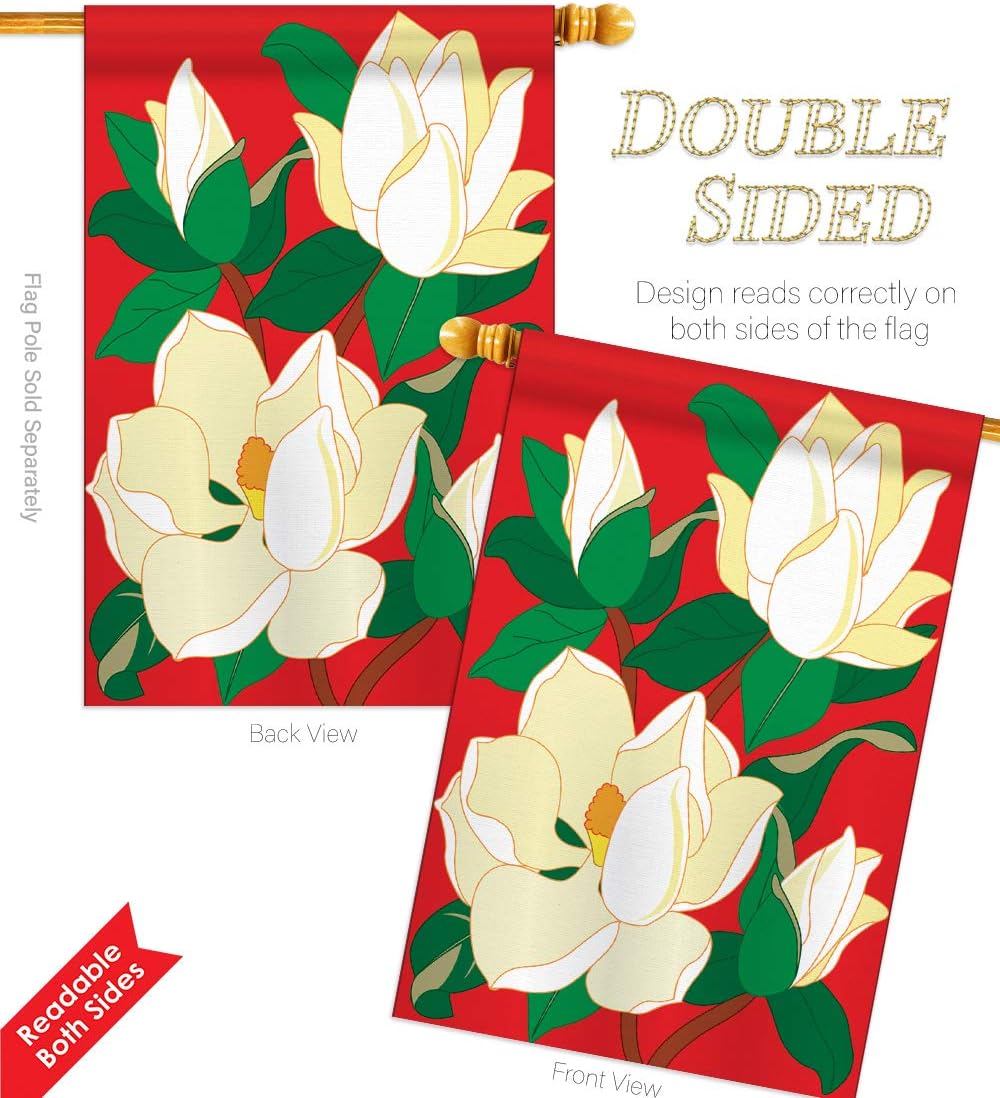 Two Group FK104041-P2 Magnolia Spring Floral Applique Decorative Vertical House 28" x 44" Garden 13" 18.5" Double Sided Flags Kit w/Banner Pole