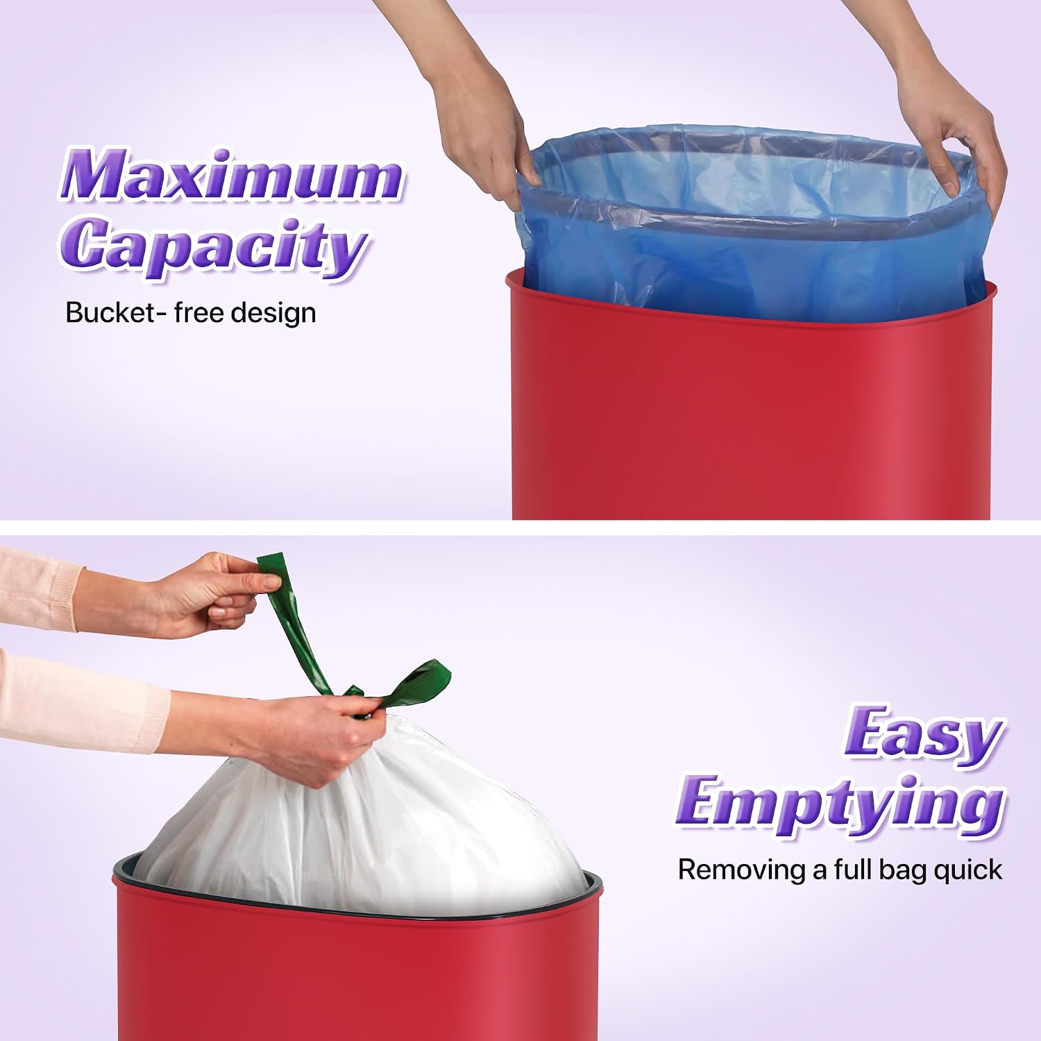 13 Gallon Touch-Free Automatic Stainless-Steel Trash Can Garbage Can Metal Trash Bin with Lid for Kitchen Living Room Office Bathroom, Electronic Motion Sensor Automatic Closure & Opening