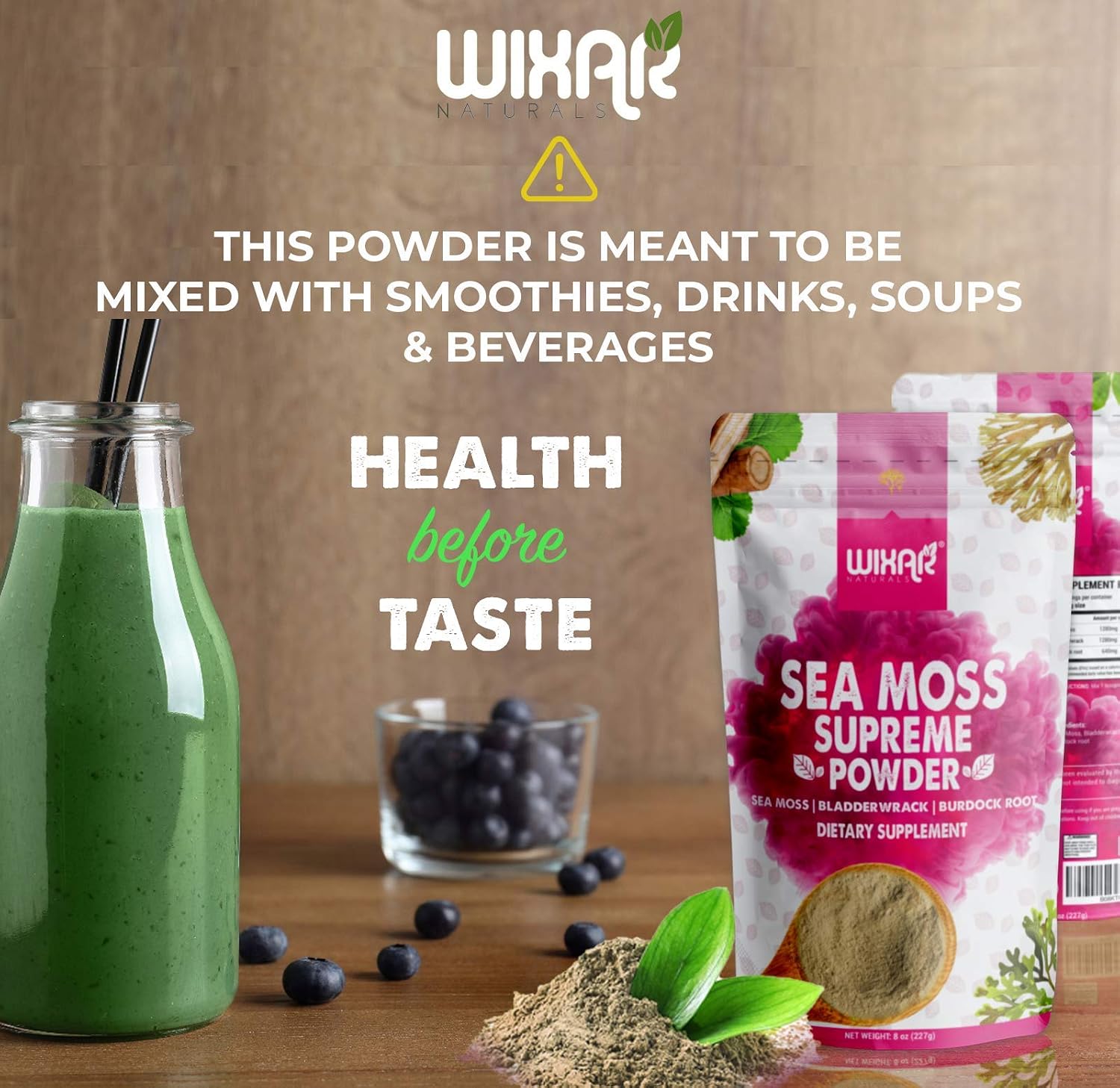 Wixar Wildcrafted Sea Moss Powder – (8 Ounces) – Natural Irish Sea Moss and Bladderwrack with Burdock Powder - Thyroid Support, Healthy Skin