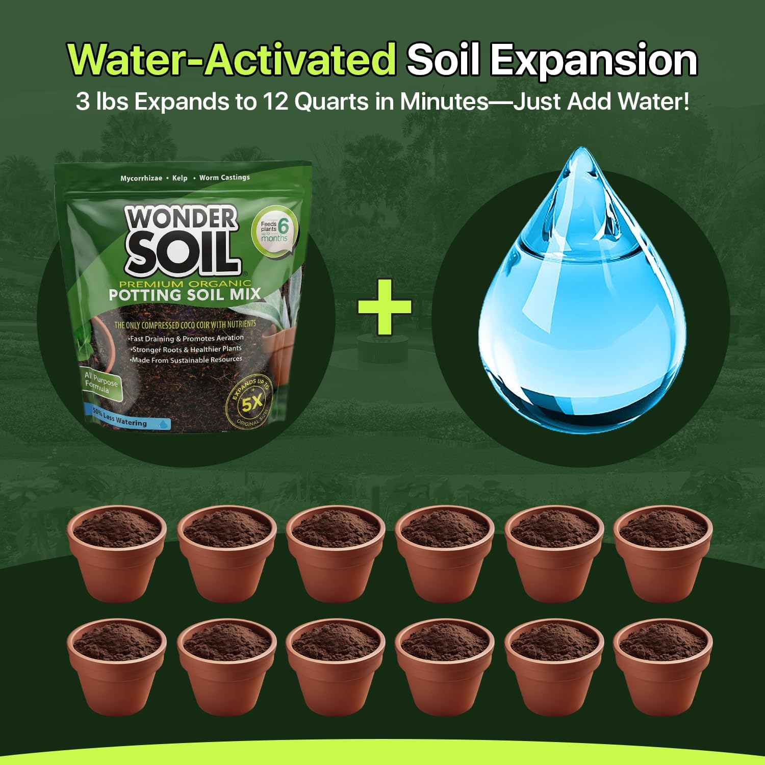 WONDER SOIL | Organic Potting Soil | 12 QUARTS of Ready to Plant Coco Coir Fully Loaded with Nutrients | 3 LBS Bag Expands to 12 Quarts of Indoor