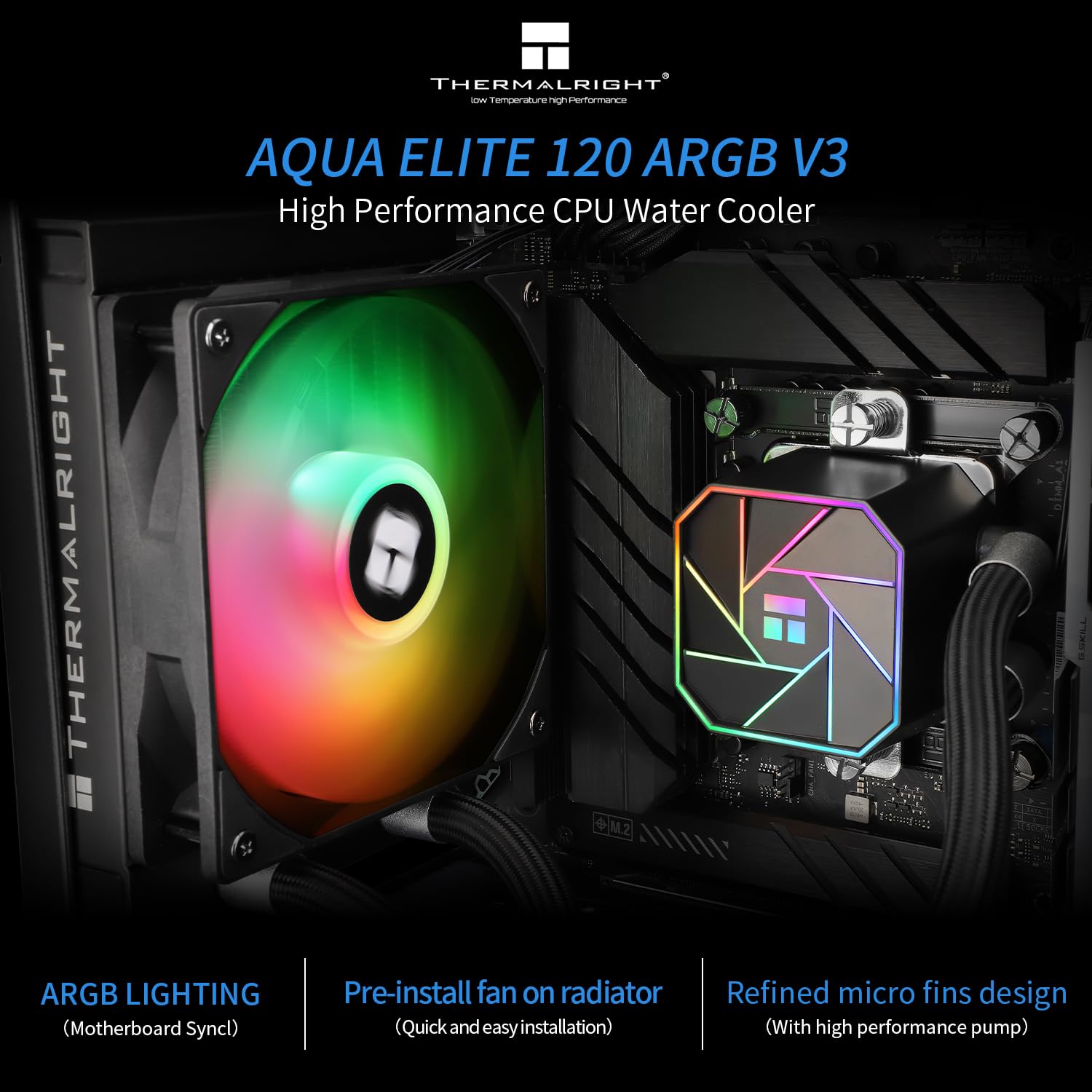 Thermalright Aqua Elite 360 ARGB Liquid CPU Cooler, 360 AIO Cooling Row Size, 3 x 120mm PWM Fans, Computer CPU Cooler,for AMD:AM4/AM5, Intel LGA1851/1150/1151/1200/1700