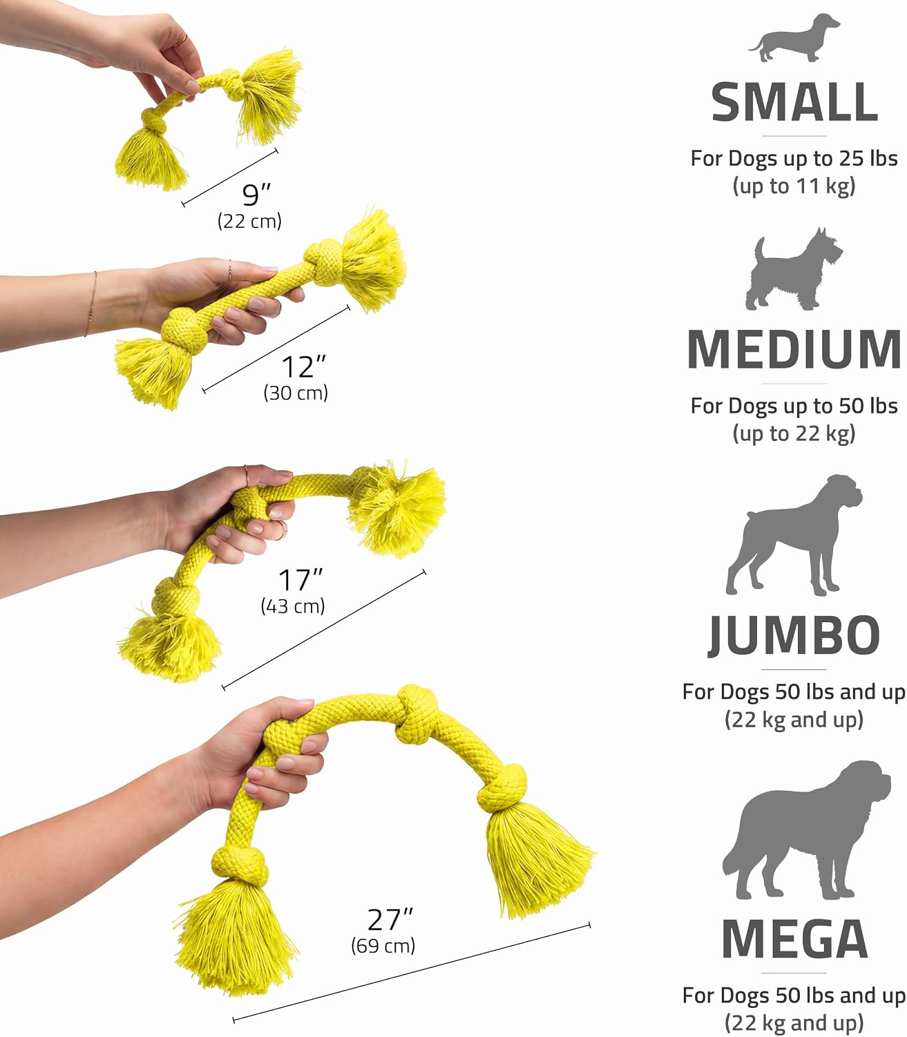 Playology Tug Rope Dog Toys for Large Breed Dogs - Jumbo, Beef Scent