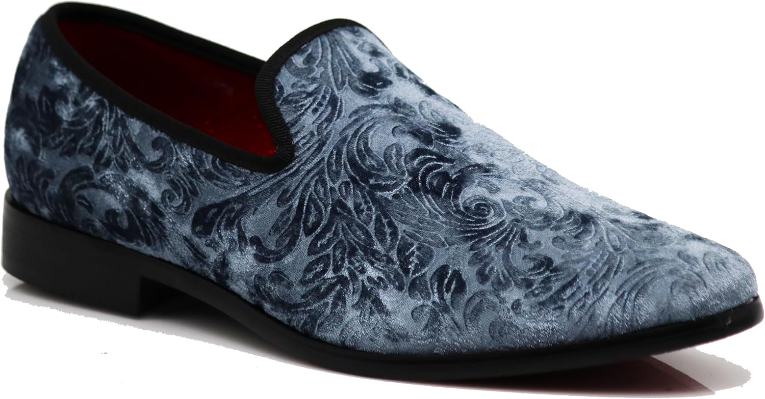 SPK35 Men's Vintage Velvet Flower Designer Dress Loafers Slip On Shoes Classic Tuxedo Dress Shoes