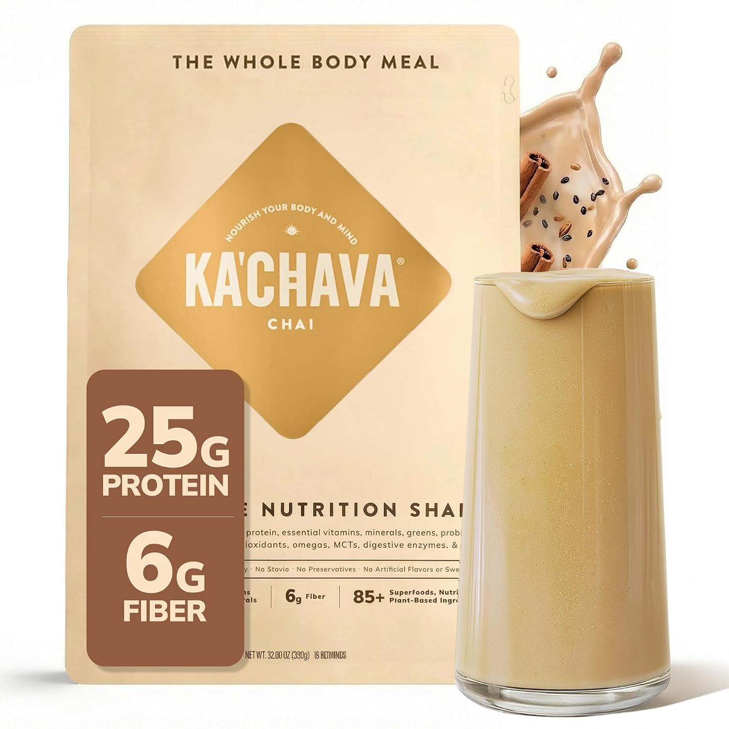 Ka’Chava Whole Body Meal Shake Chocolate 2 lb – Vegan Protein Powder with 85+ Superfoods & Greens – Plant-Based Meal Replacement with Probiotics & Digestive Enzymes – Gluten & Dairy Free (15 Servings)